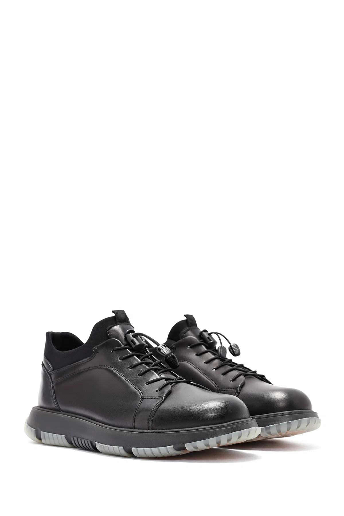 Erkek Siyah Bağcıklı Deri Sneaker - Image 3