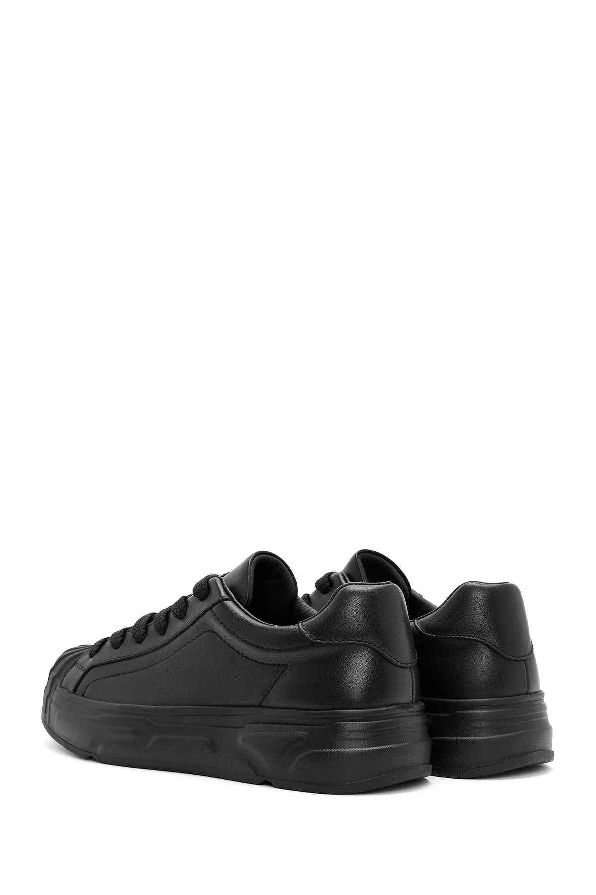 Erkek Siyah Bağcıklı Deri Sneaker - Image 5
