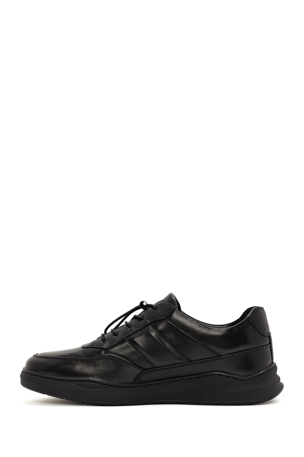 Erkek Siyah Bağcıklı Deri Sneaker - Image 2