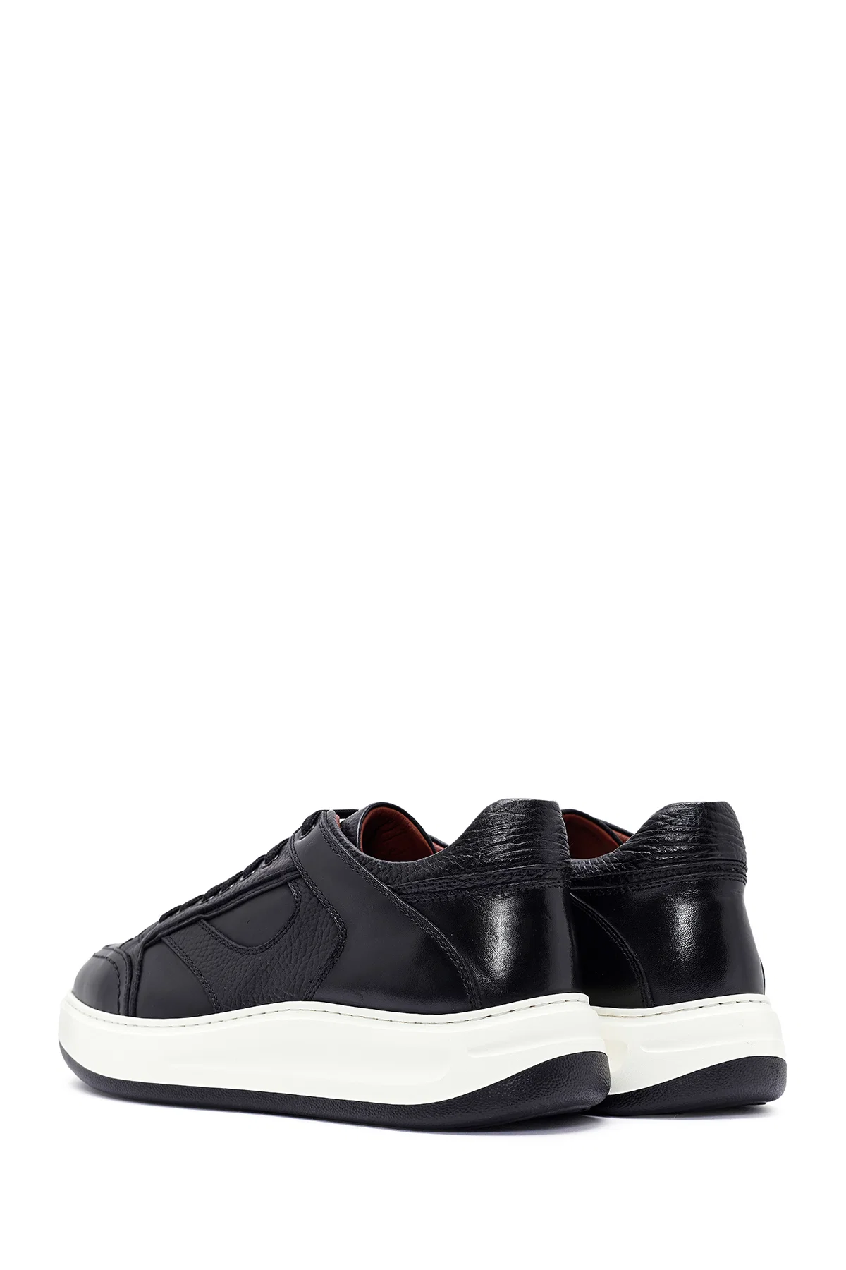 Erkek Siyah Bağcıklı Deri Sneaker - Image 5