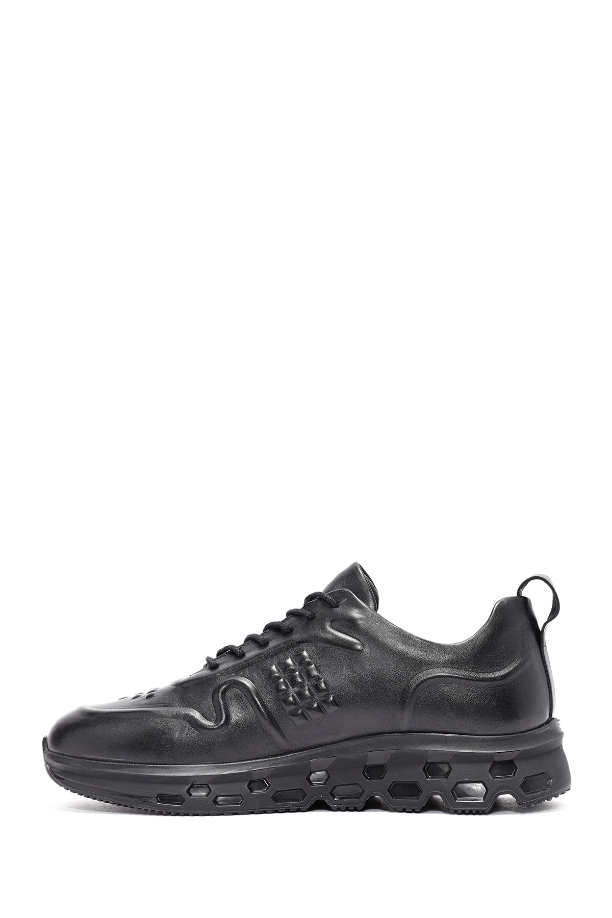 Erkek Siyah Bağcıklı Deri Sneaker - Image 2