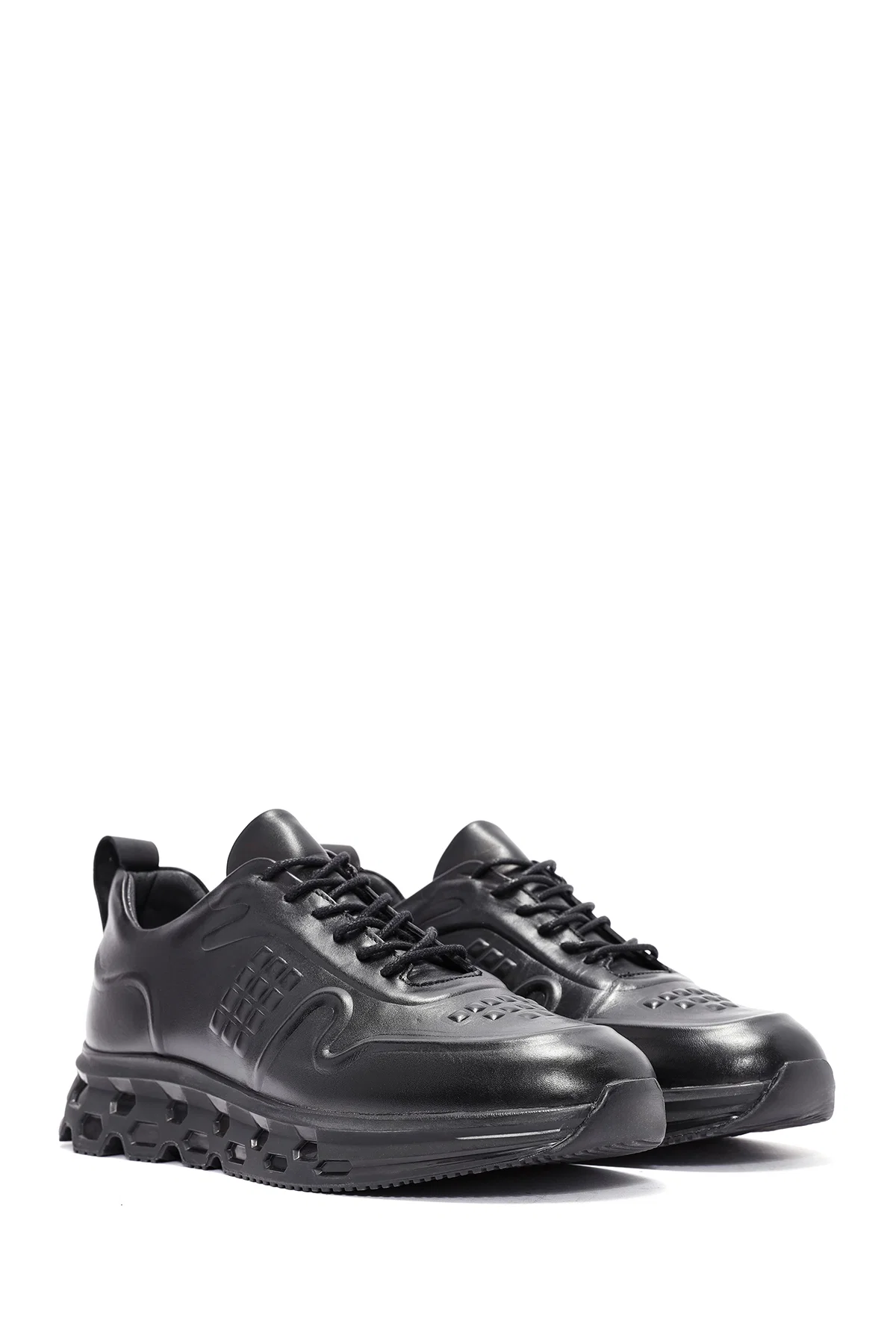 Erkek Siyah Bağcıklı Deri Sneaker - Image 3