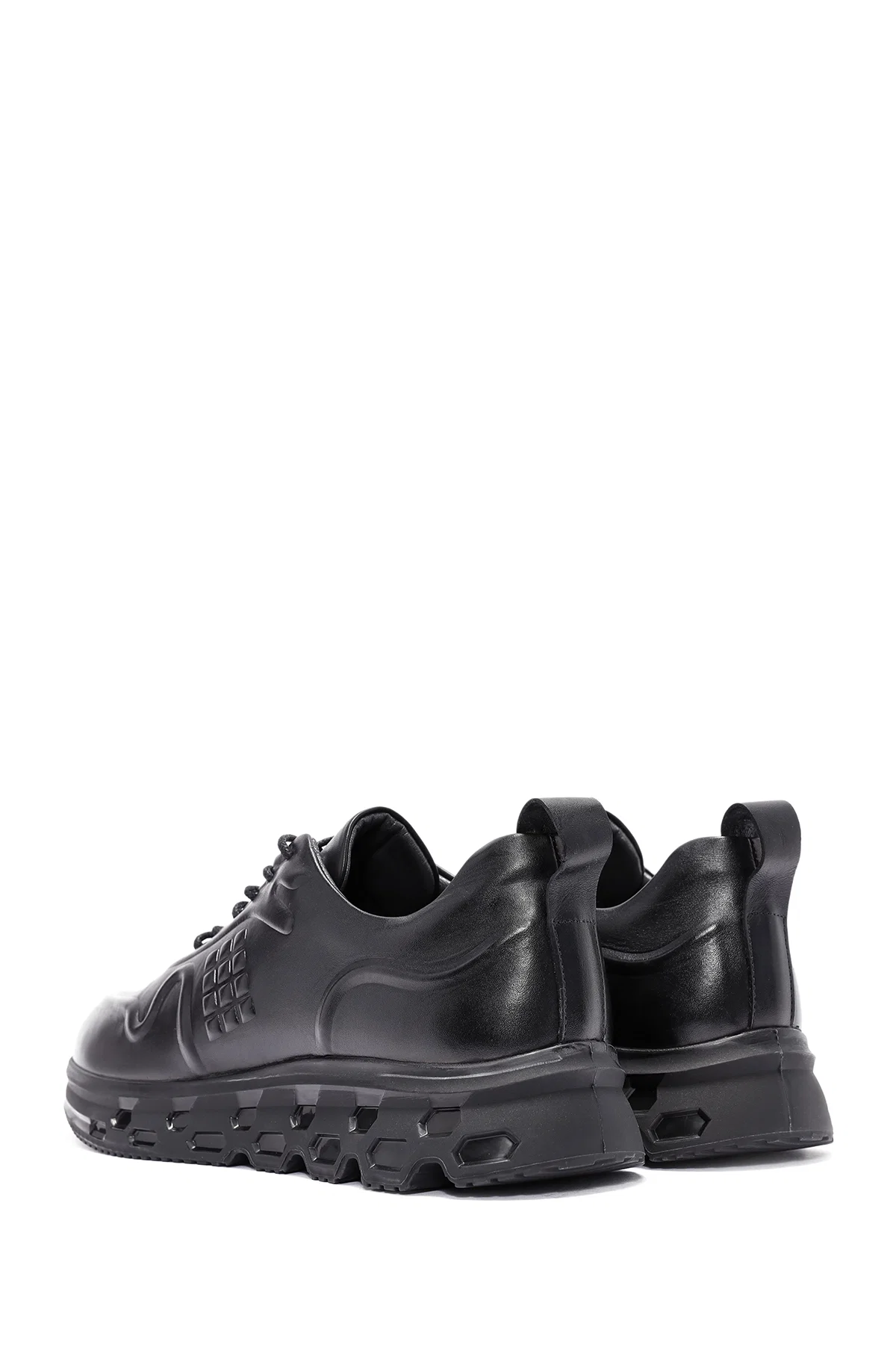 Erkek Siyah Bağcıklı Deri Sneaker - Image 5