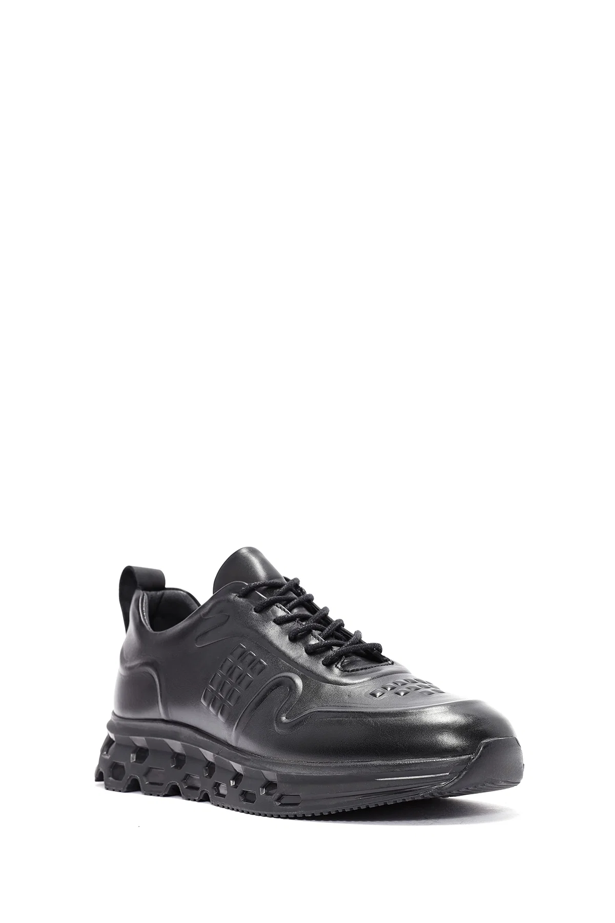 Erkek Siyah Bağcıklı Deri Sneaker - Image 6
