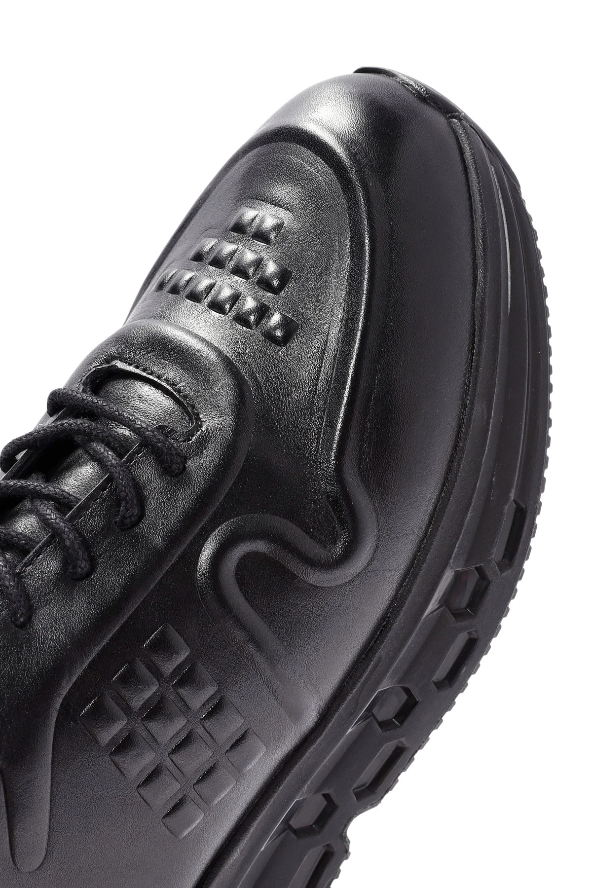Erkek Siyah Bağcıklı Deri Sneaker - Image 8