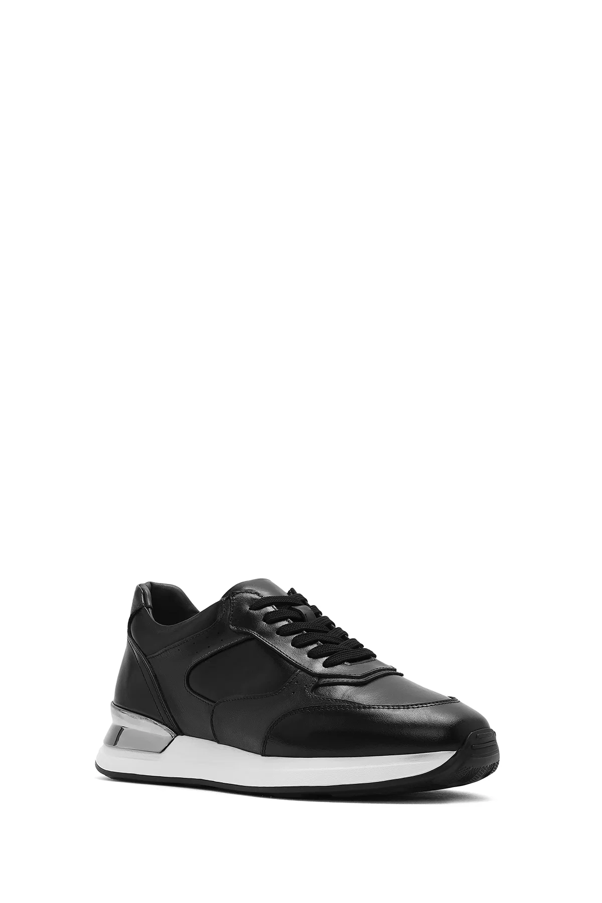 Erkek Siyah Bağcıklı Deri Sneaker - Image 6