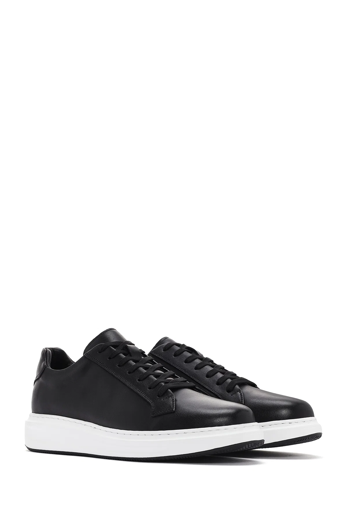 Erkek Siyah Bağcıklı Deri Sneaker - Image 3