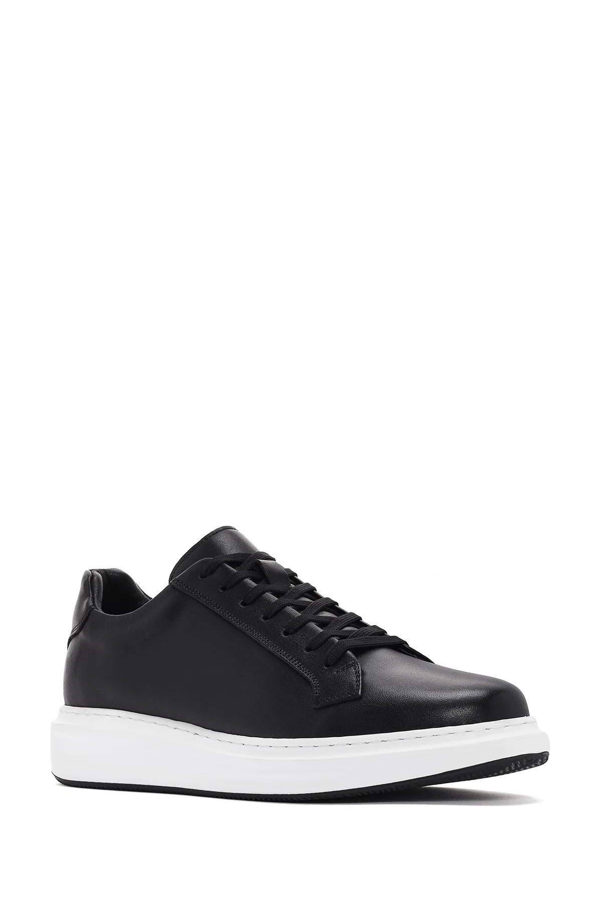 Erkek Siyah Bağcıklı Deri Sneaker - Image 6