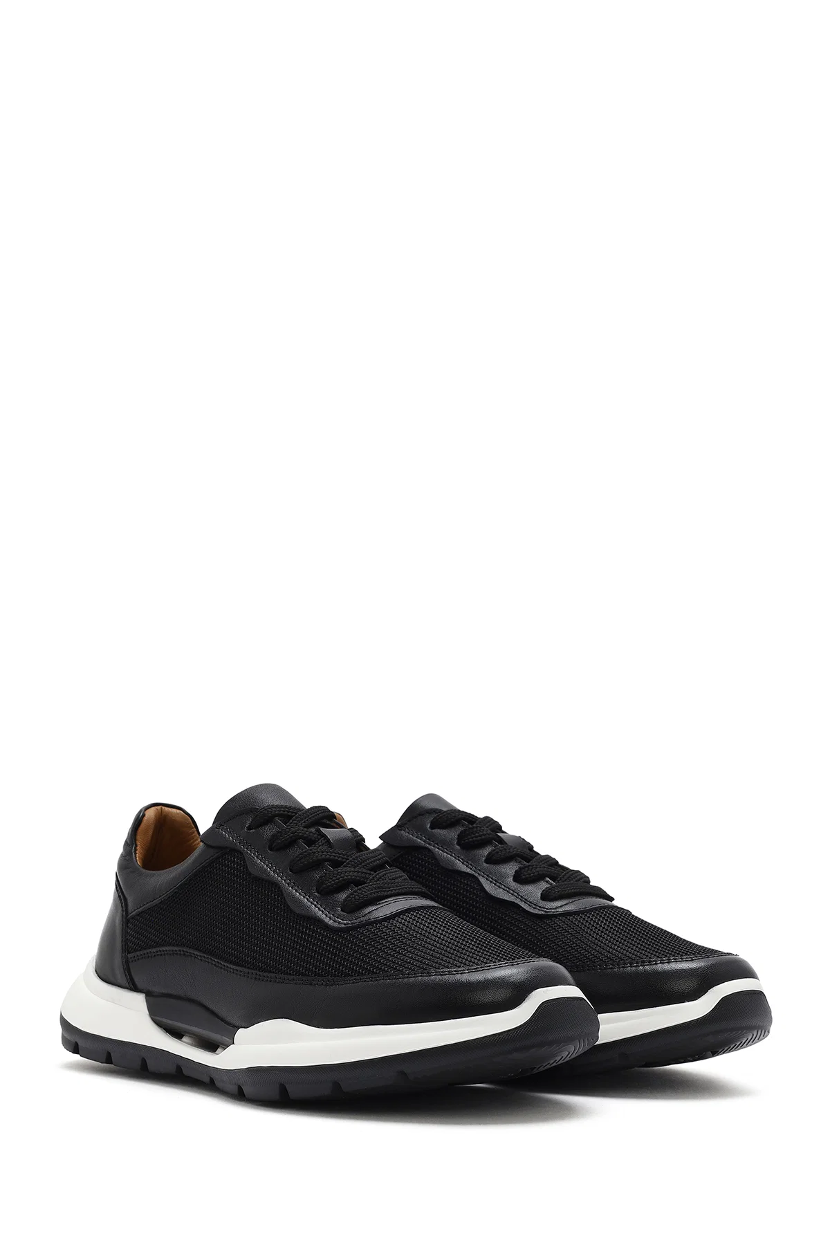 Erkek Siyah Bağcıklı Deri Sneaker - Image 3