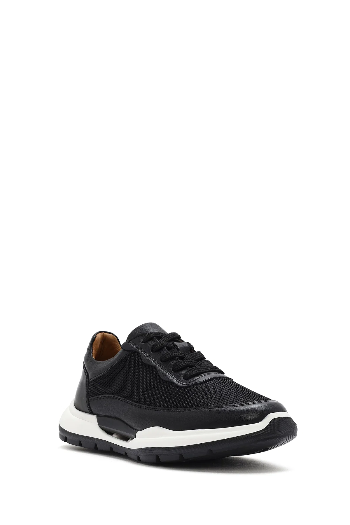 Erkek Siyah Bağcıklı Deri Sneaker - Image 6