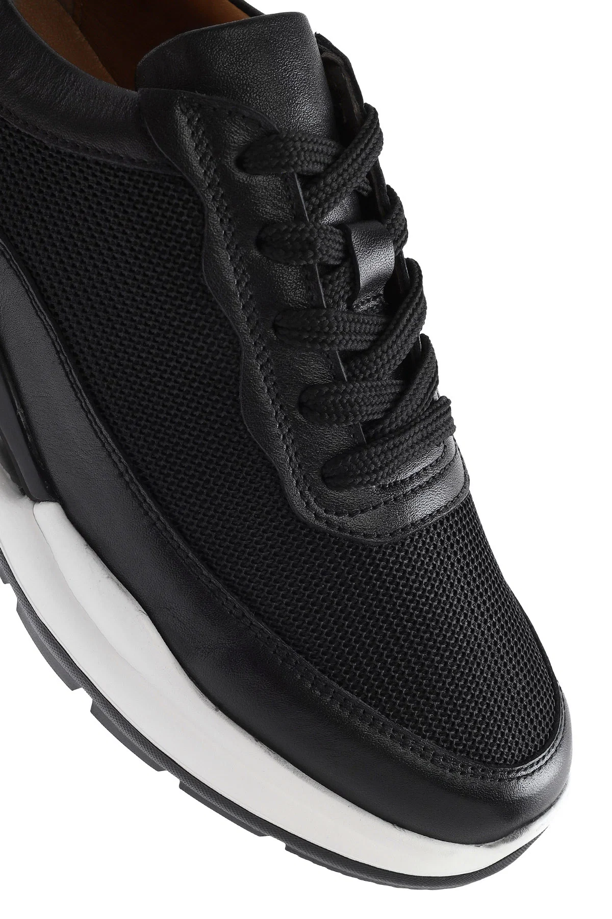 Erkek Siyah Bağcıklı Deri Sneaker - Image 9