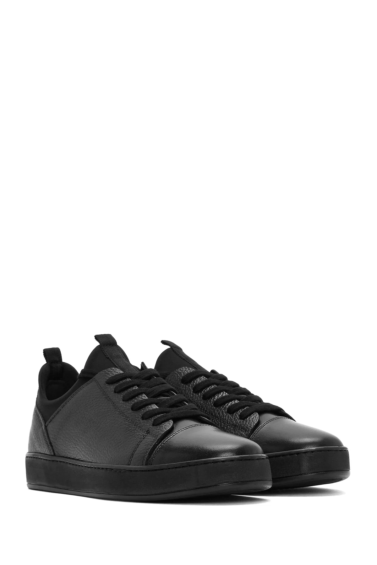 Erkek Siyah Bağcıklı Deri Sneaker - Image 3