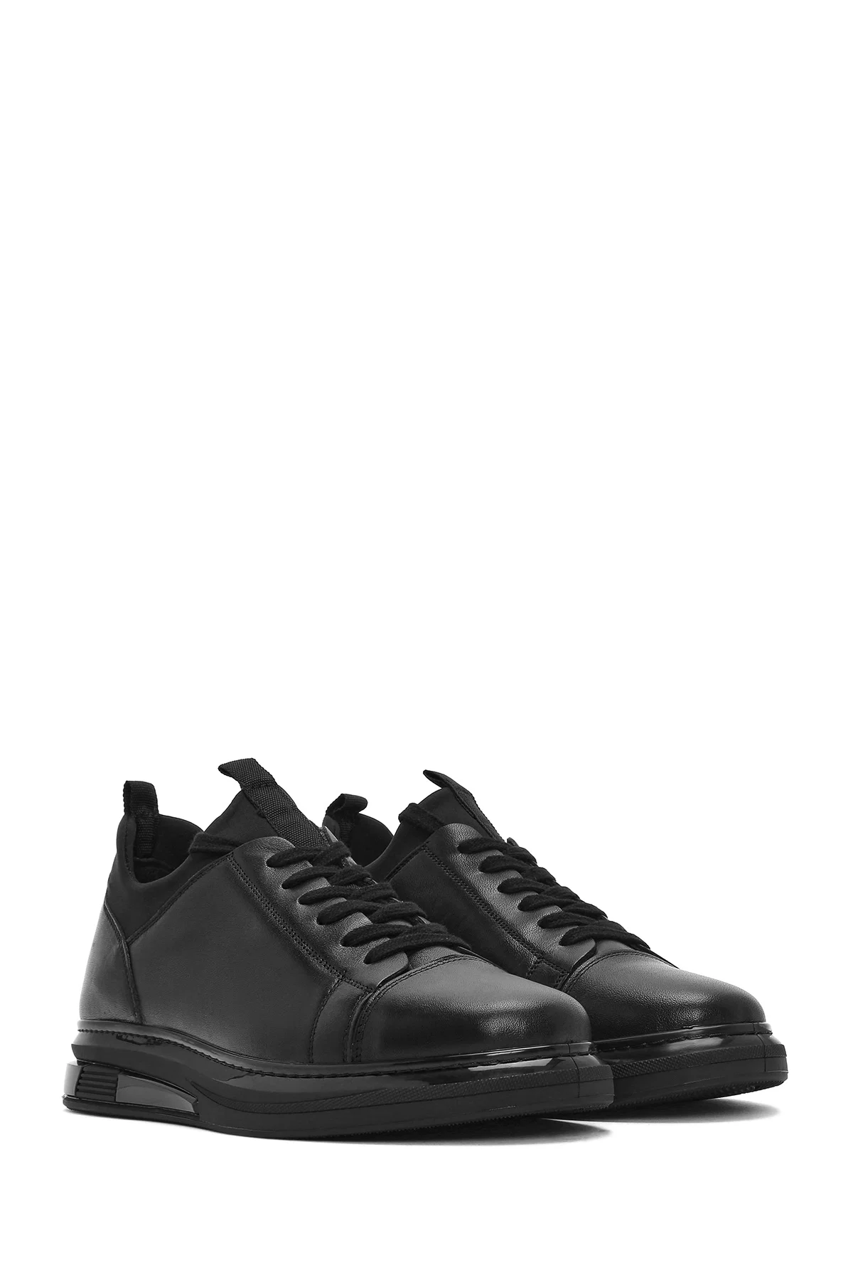 Erkek Siyah Bağcıklı Deri Sneaker - Image 3