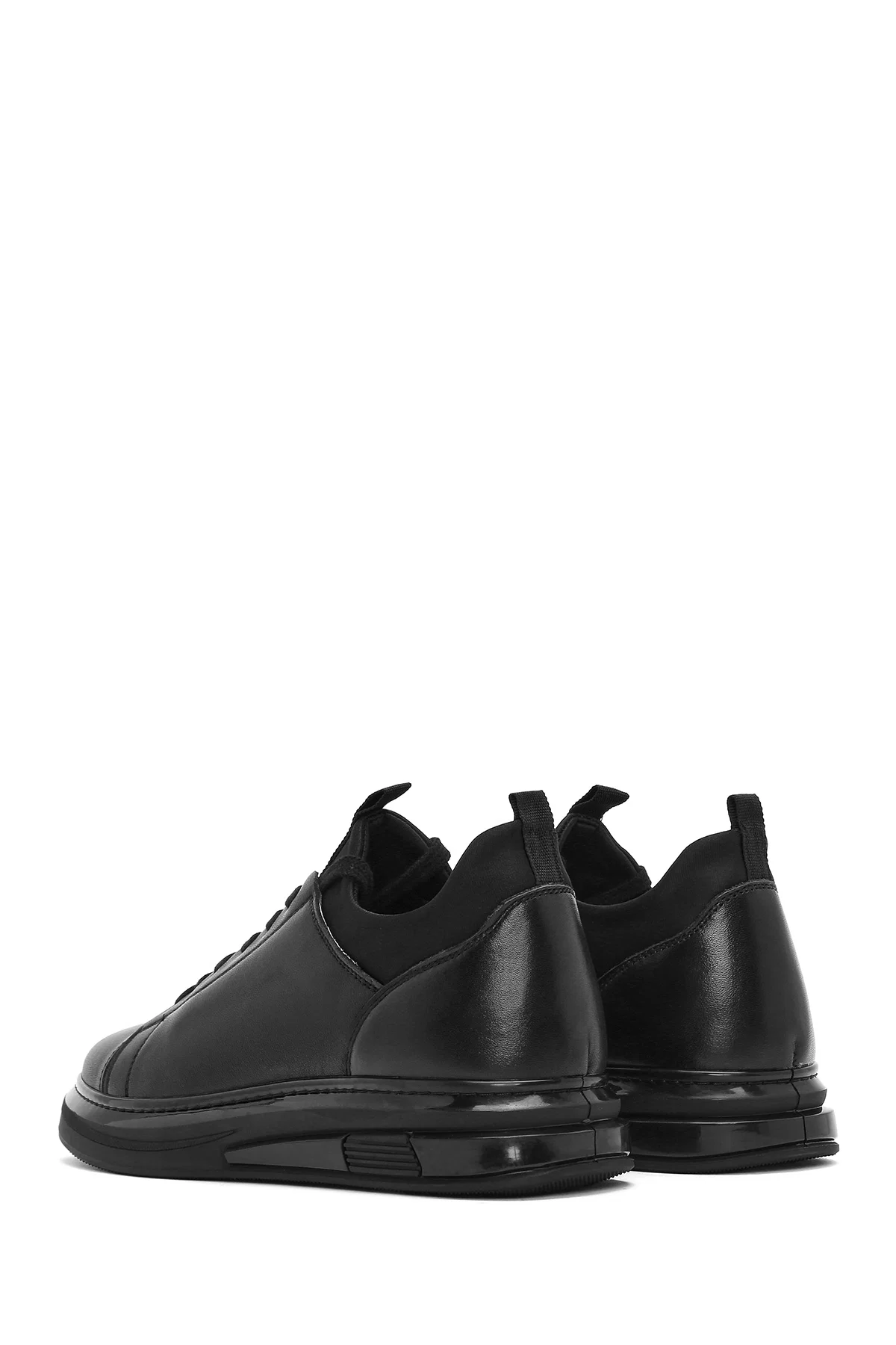 Erkek Siyah Bağcıklı Deri Sneaker - Image 5