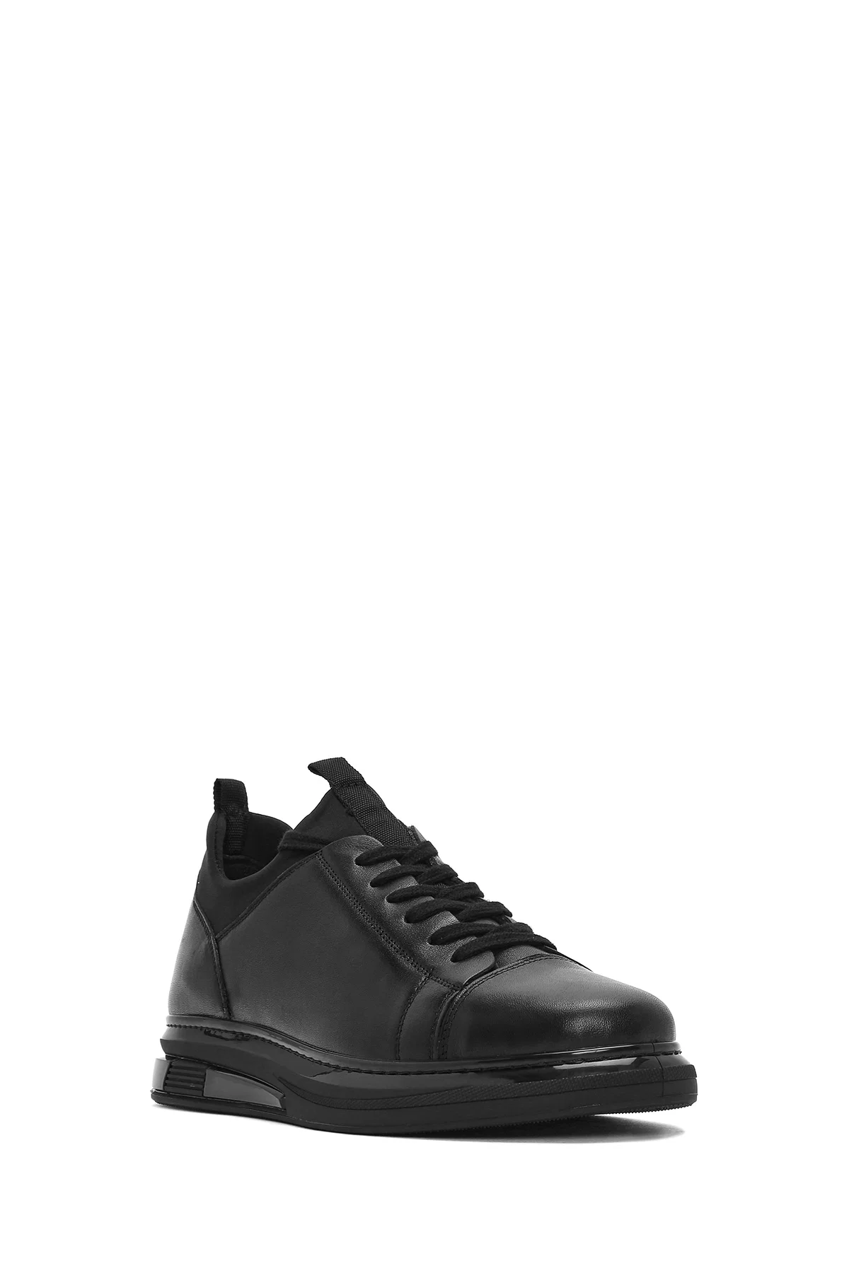 Erkek Siyah Bağcıklı Deri Sneaker - Image 6
