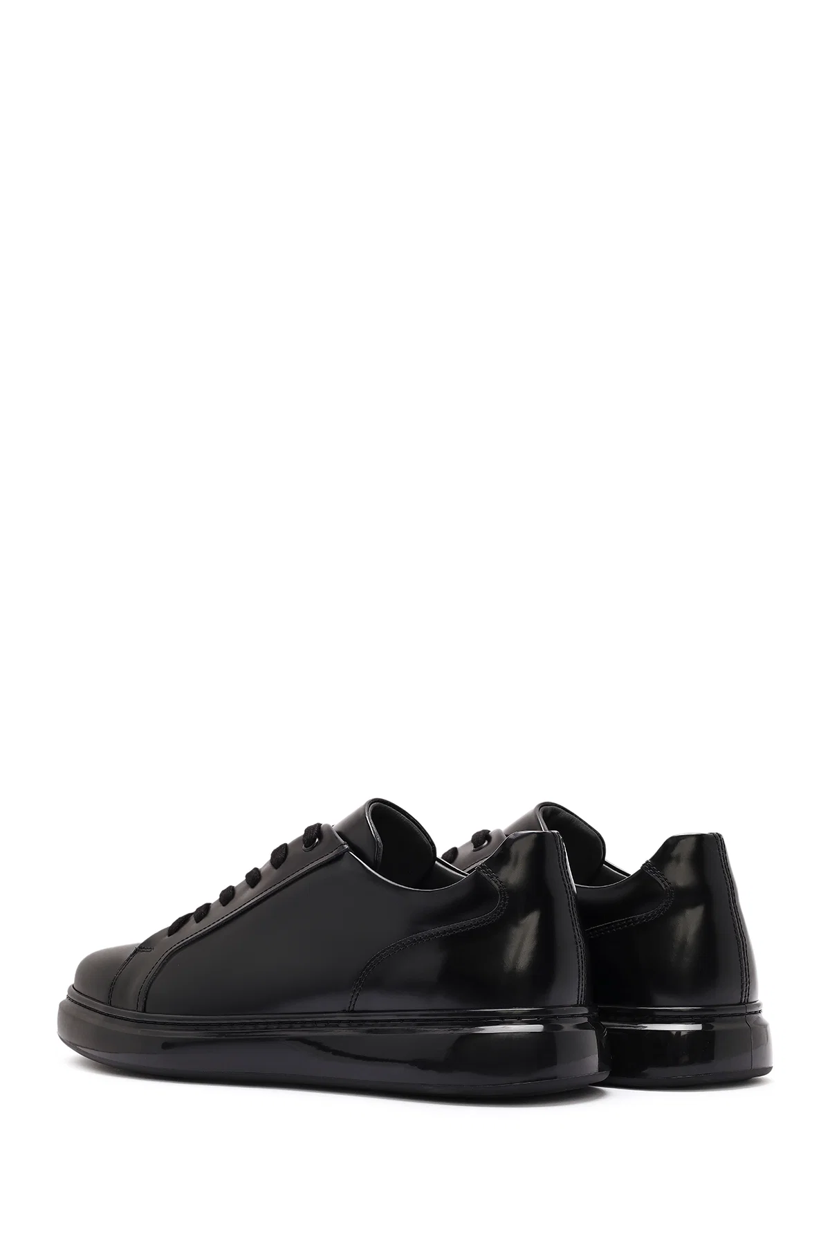 Erkek Siyah Bağcıklı Deri Sneaker - Image 5