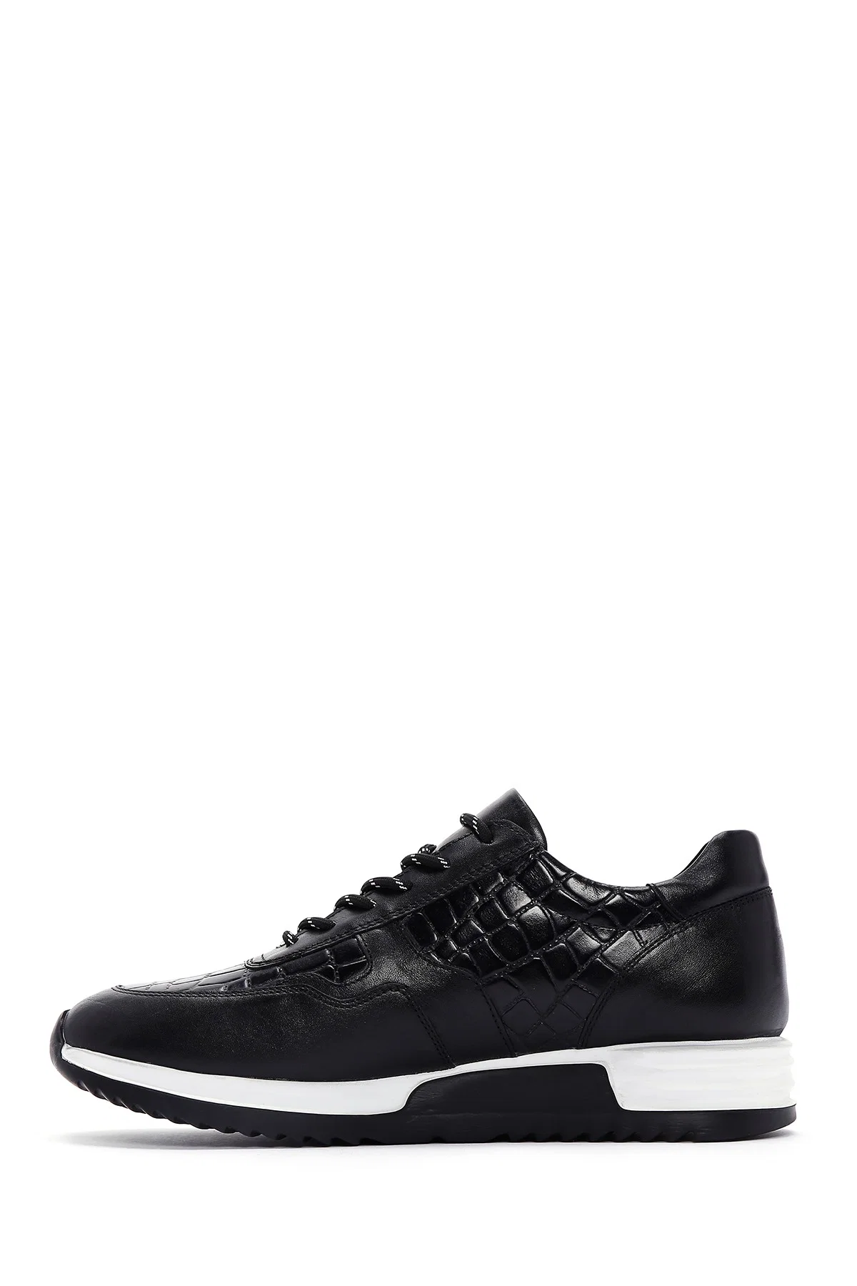 Erkek Siyah Bağcıklı Deri Sneaker - Image 2