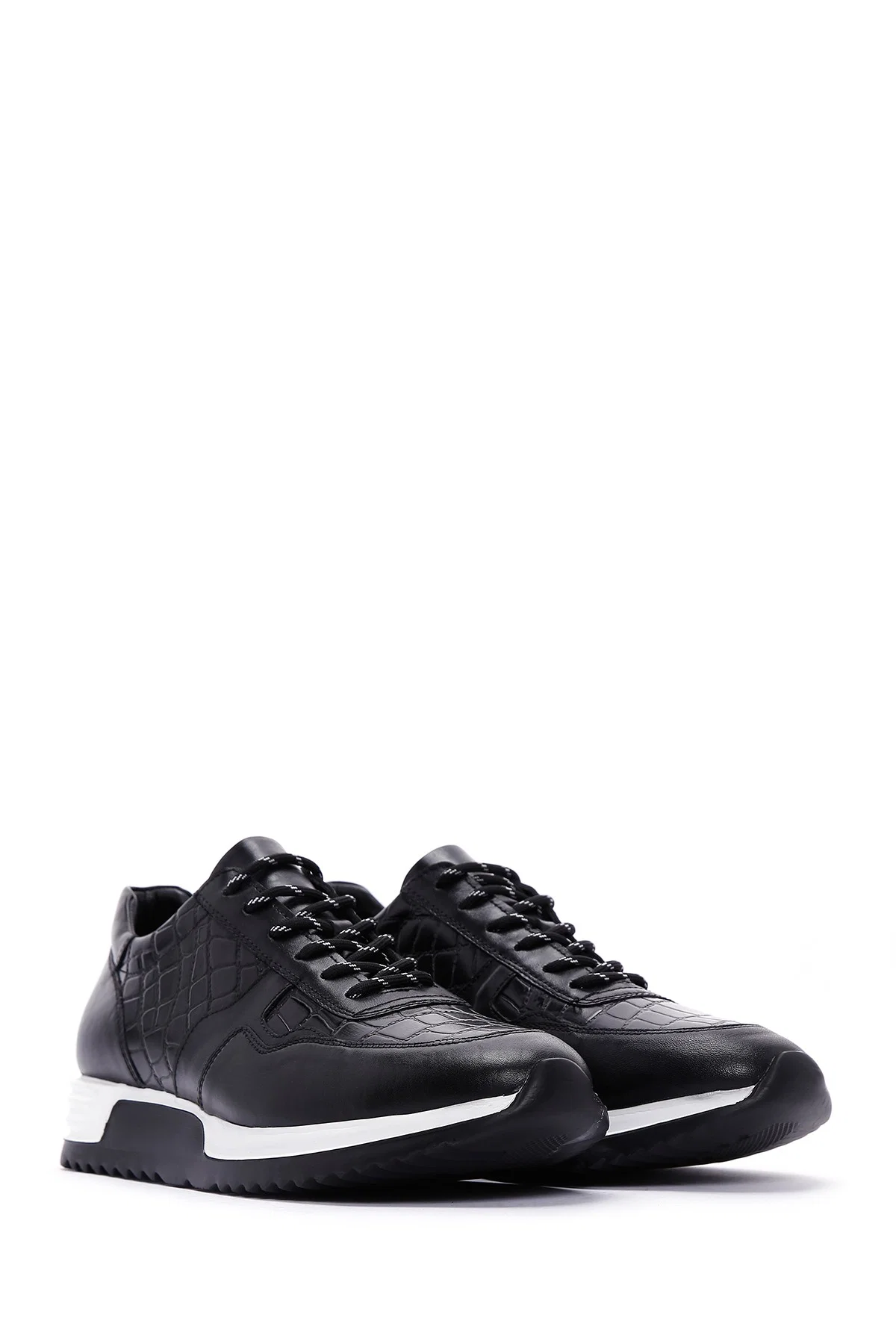 Erkek Siyah Bağcıklı Deri Sneaker - Image 3