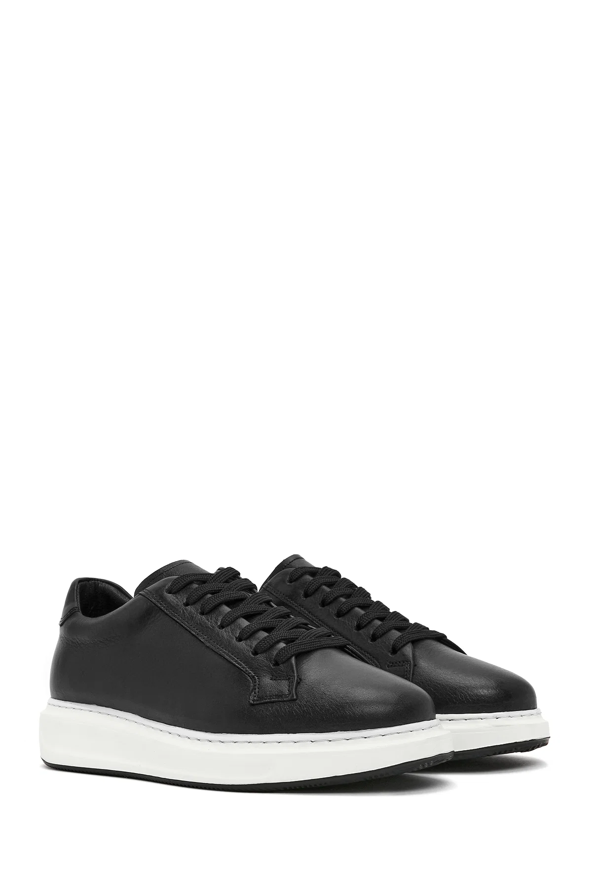Erkek Siyah Bağcıklı Deri Sneaker - Image 3