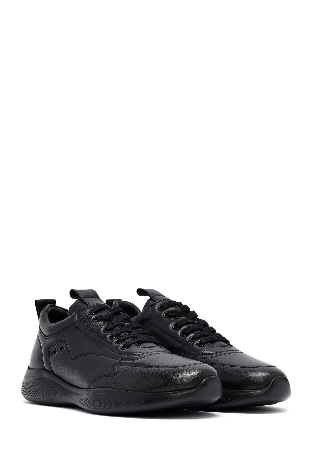 Erkek Siyah Bağcıklı Deri Sneaker - Image 3