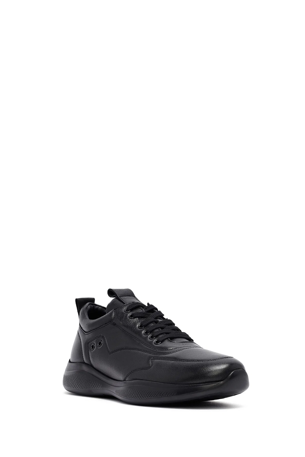 Erkek Siyah Bağcıklı Deri Sneaker - Image 6