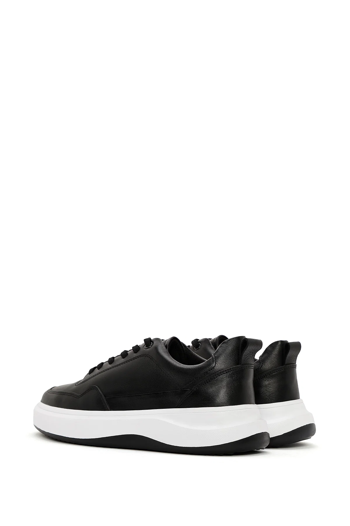Erkek Siyah Bağcıklı Deri Sneaker - Image 5