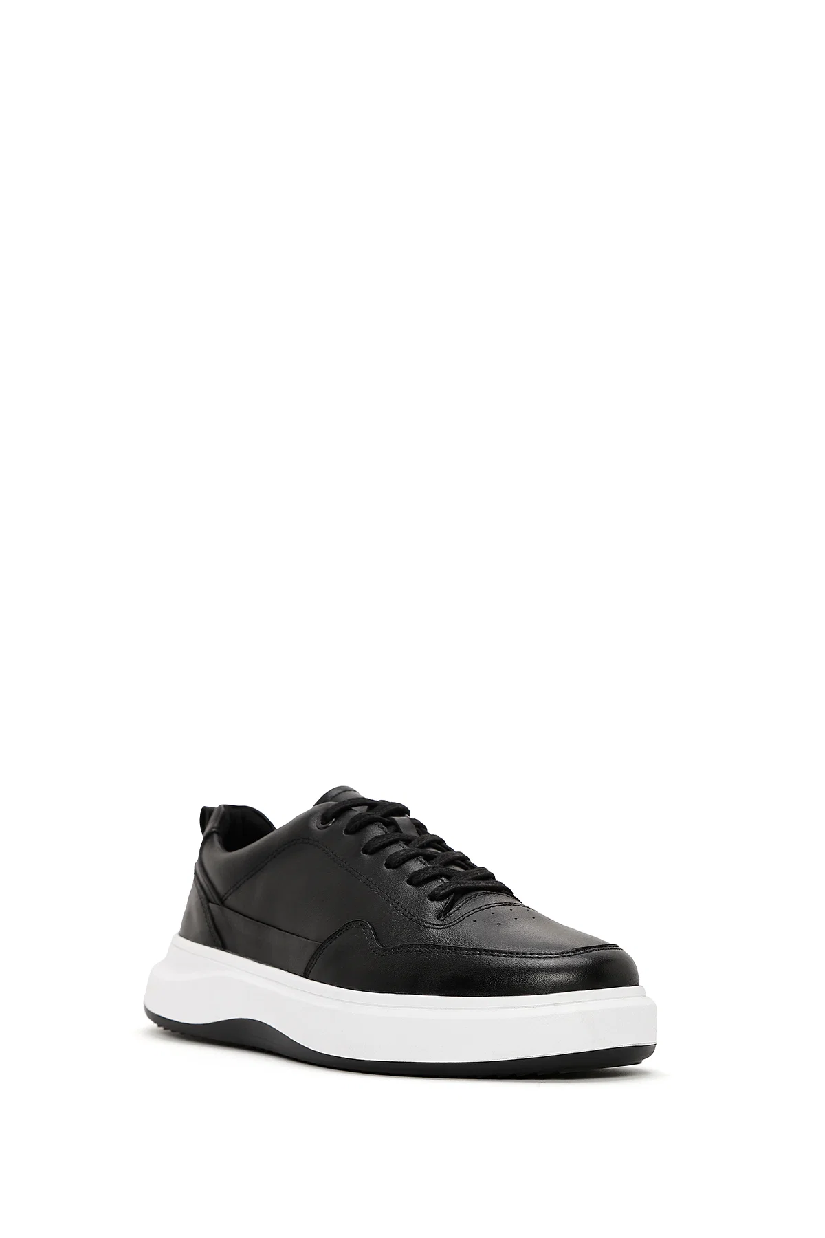 Erkek Siyah Bağcıklı Deri Sneaker - Image 6