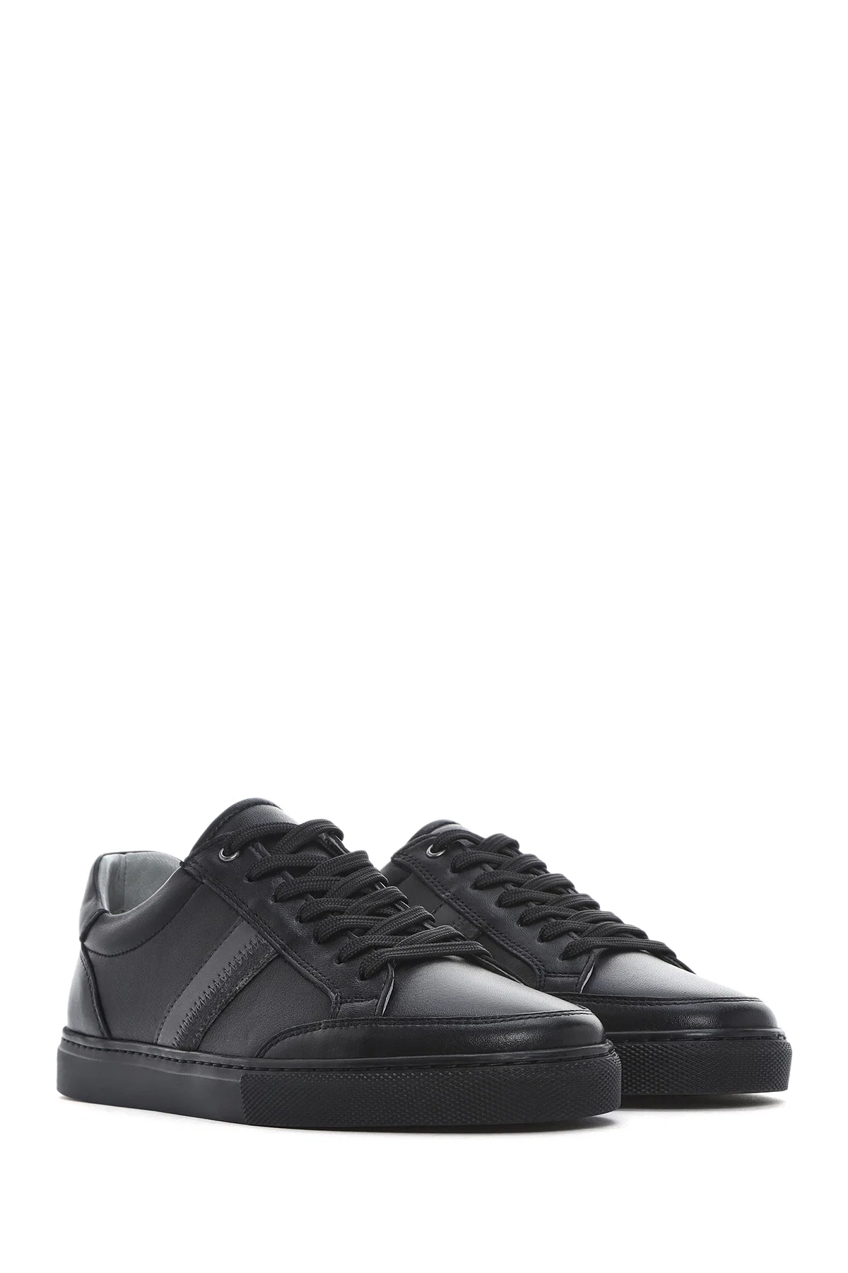 Erkek Siyah Bağcıklı Deri Sneaker - Image 3
