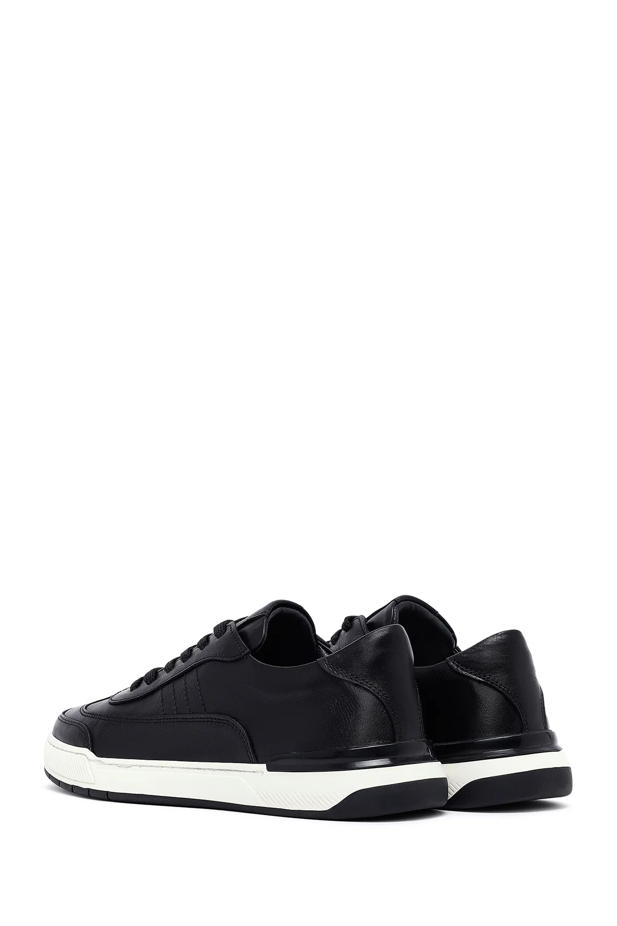 Erkek Siyah Bağcıklı Deri Sneaker - Image 5