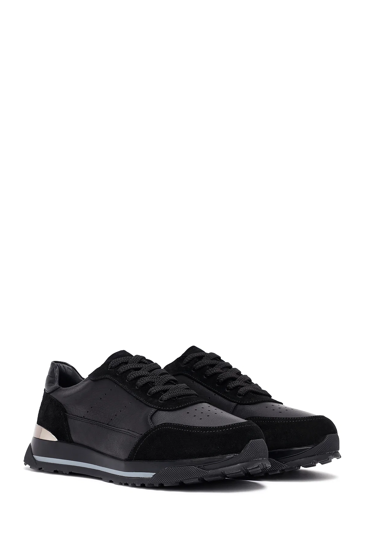 Erkek Siyah Bağcıklı Deri Sneaker - Image 3