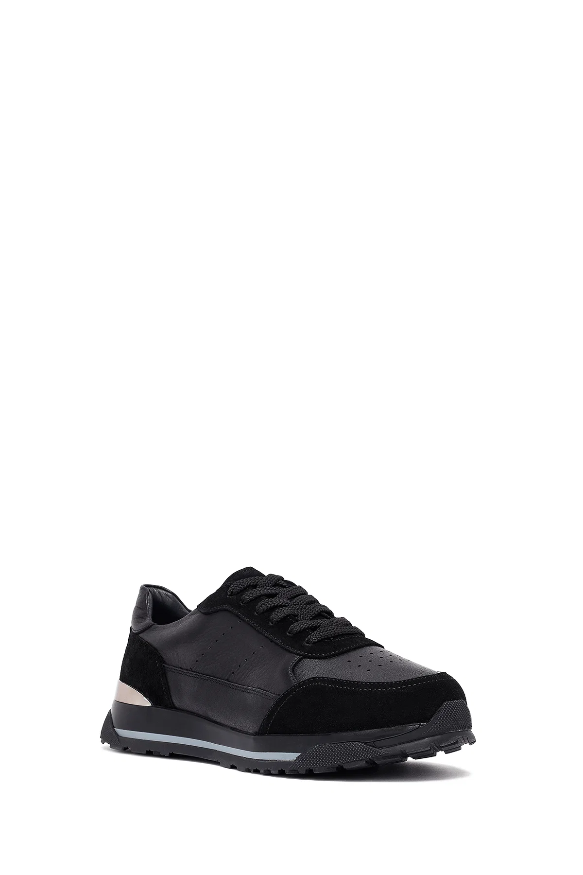 Erkek Siyah Bağcıklı Deri Sneaker - Image 6