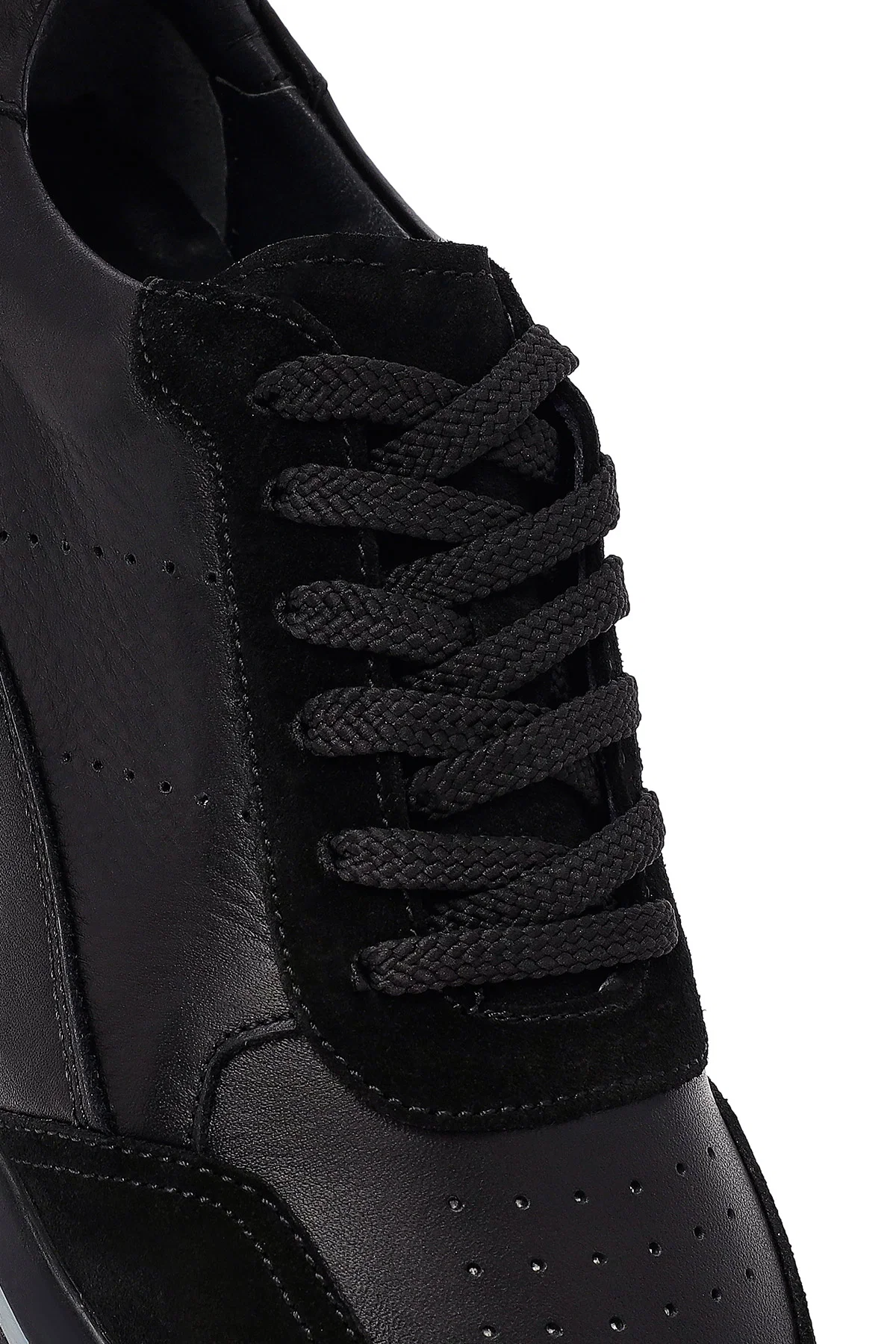 Erkek Siyah Bağcıklı Deri Sneaker - Image 9