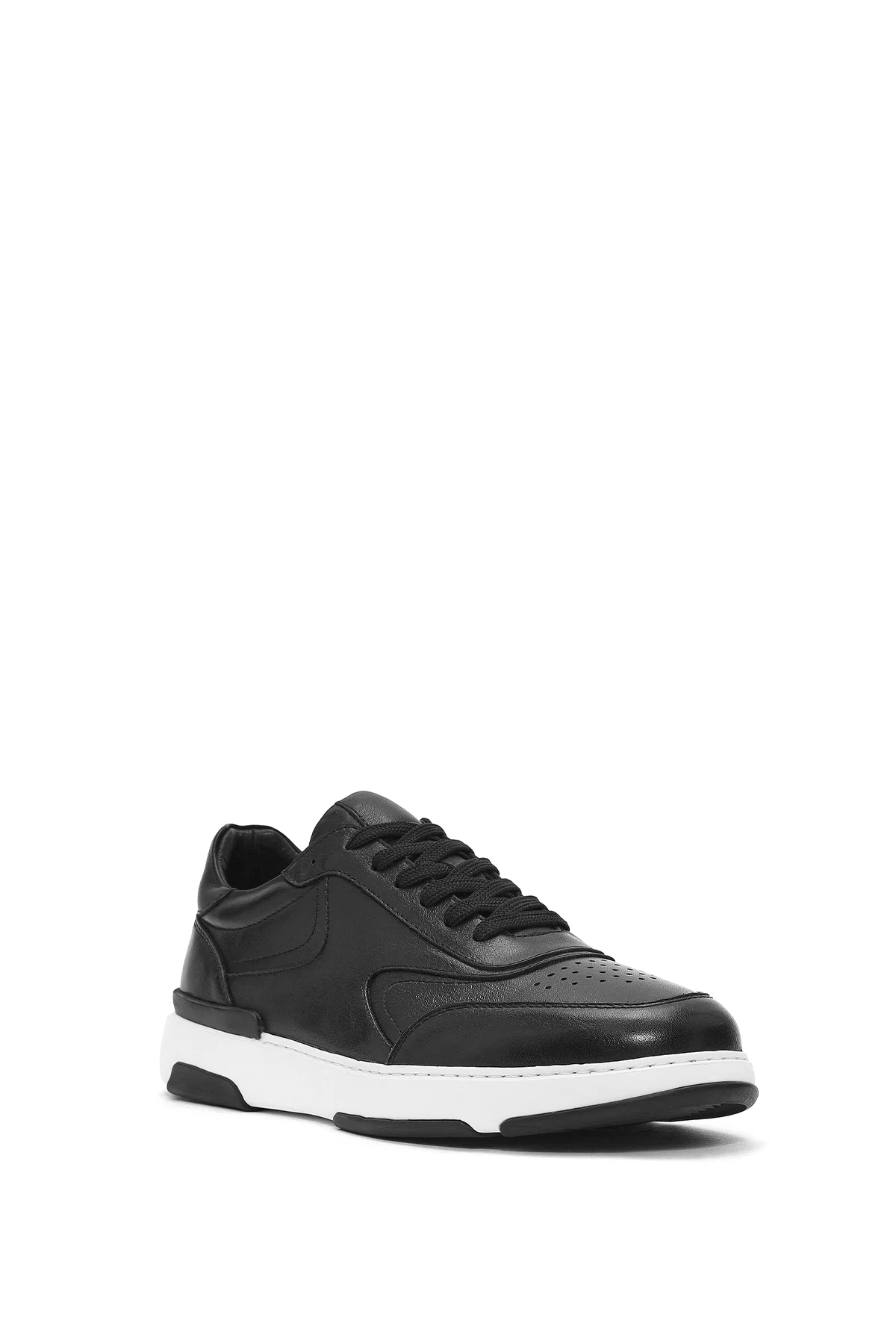 Erkek Siyah Bağcıklı Deri Sneaker - Image 6