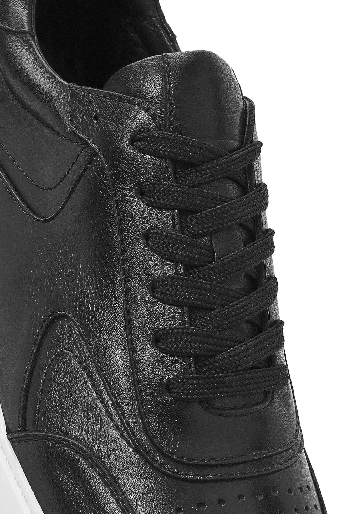 Erkek Siyah Bağcıklı Deri Sneaker - Image 9