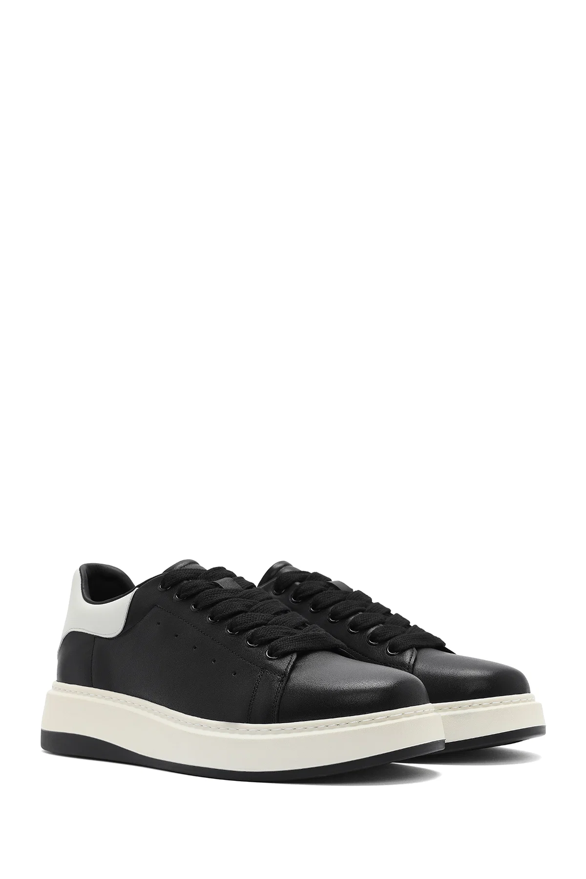 Erkek Siyah Bağcıklı Deri Sneaker - Image 3