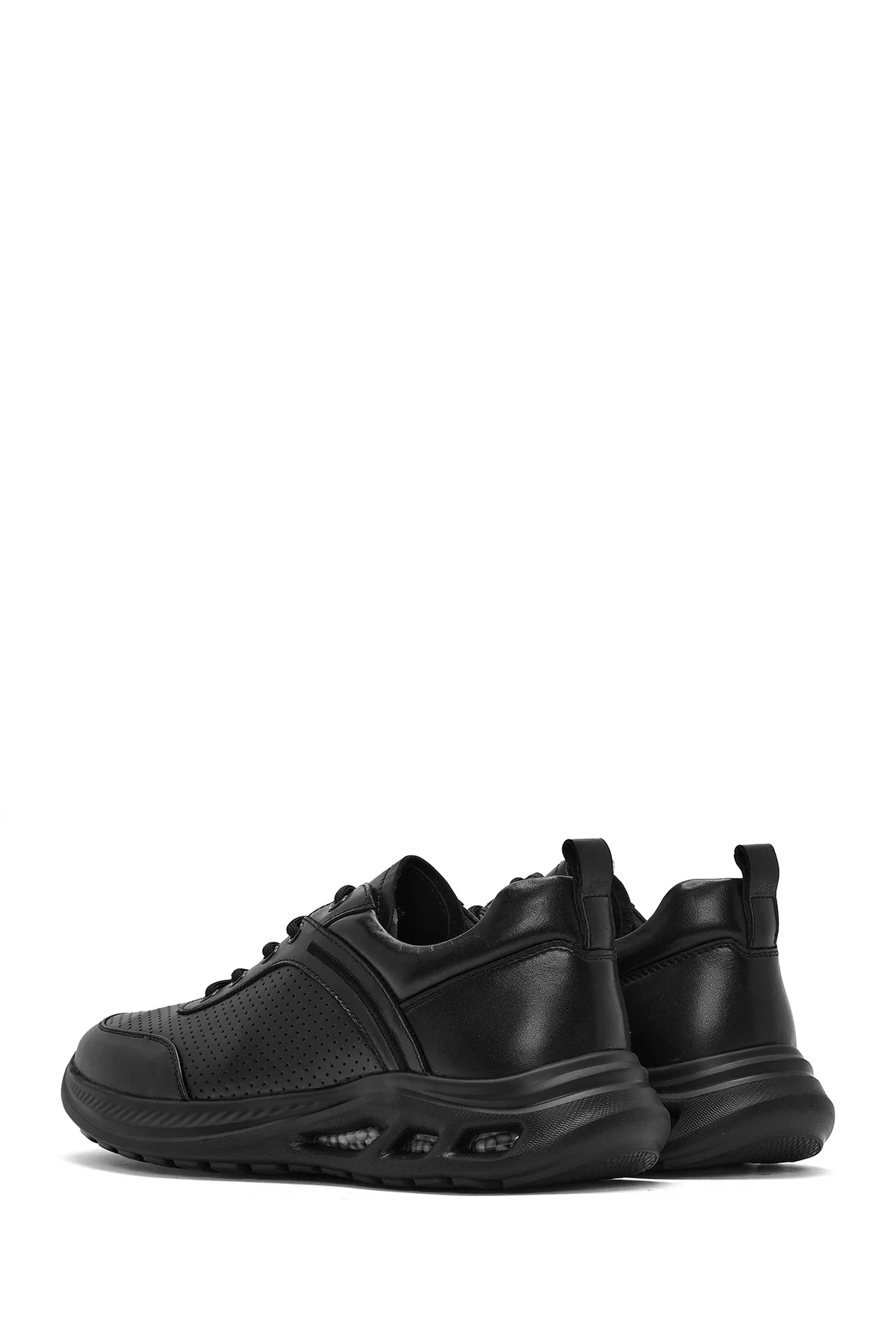 Erkek Siyah Bağcıklı Deri Sneaker - Image 5