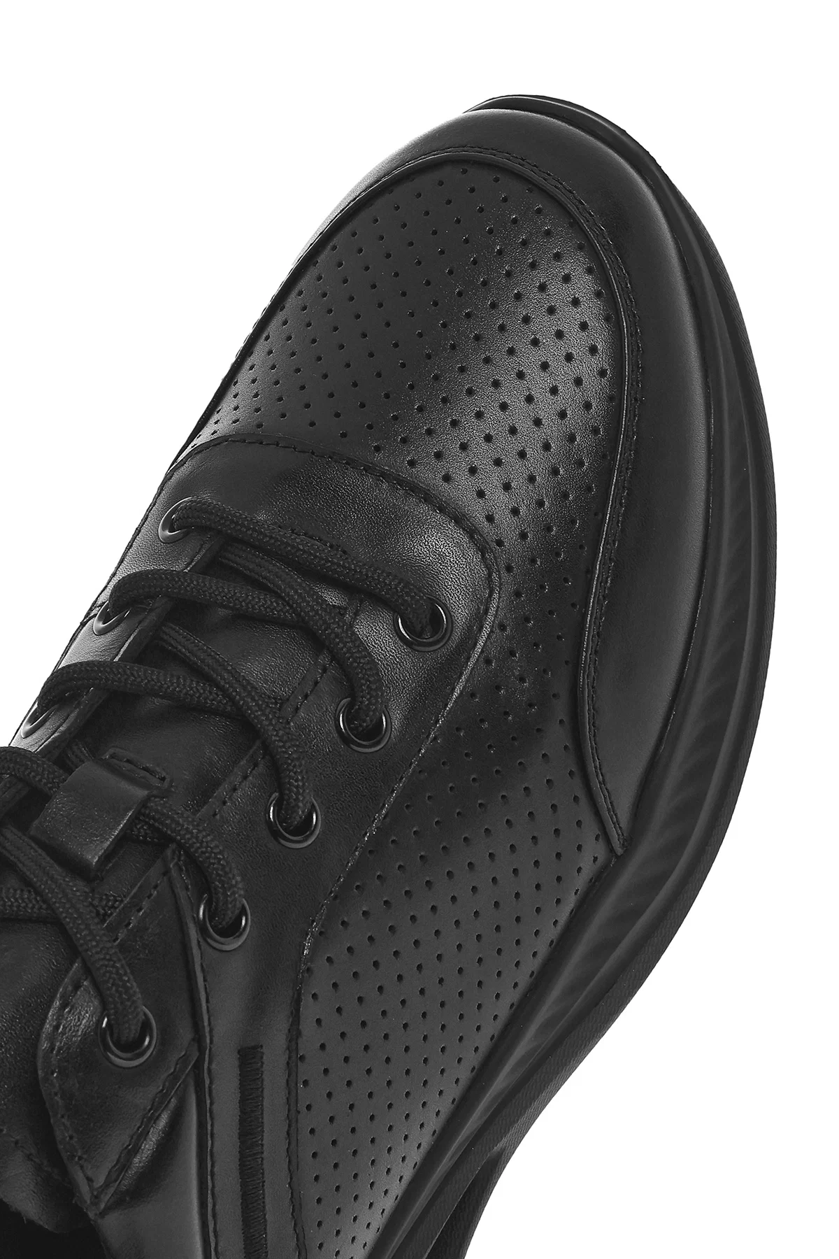 Erkek Siyah Bağcıklı Deri Sneaker - Image 9