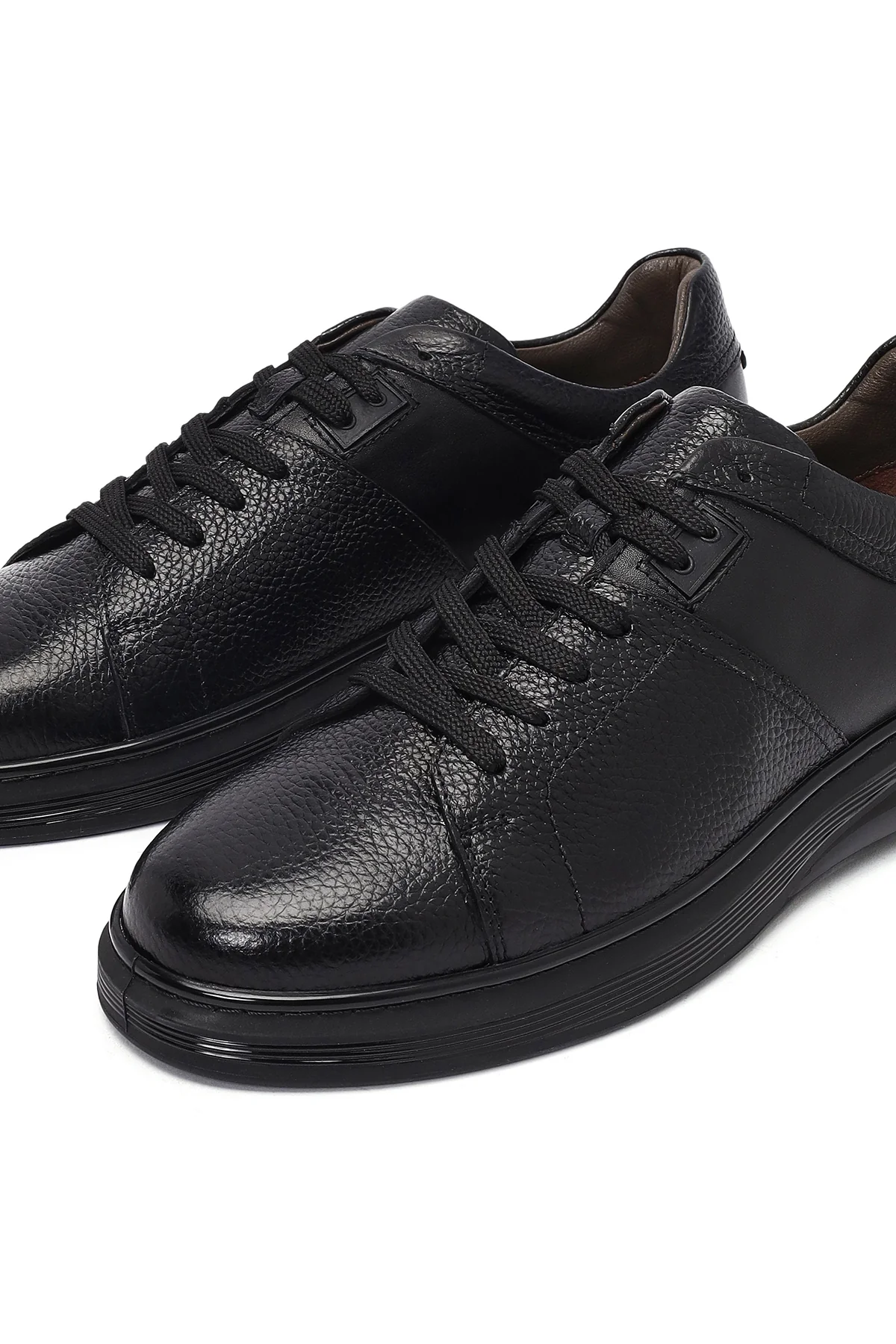 Erkek Siyah Bağcıklı Deri Sneaker - Image 10