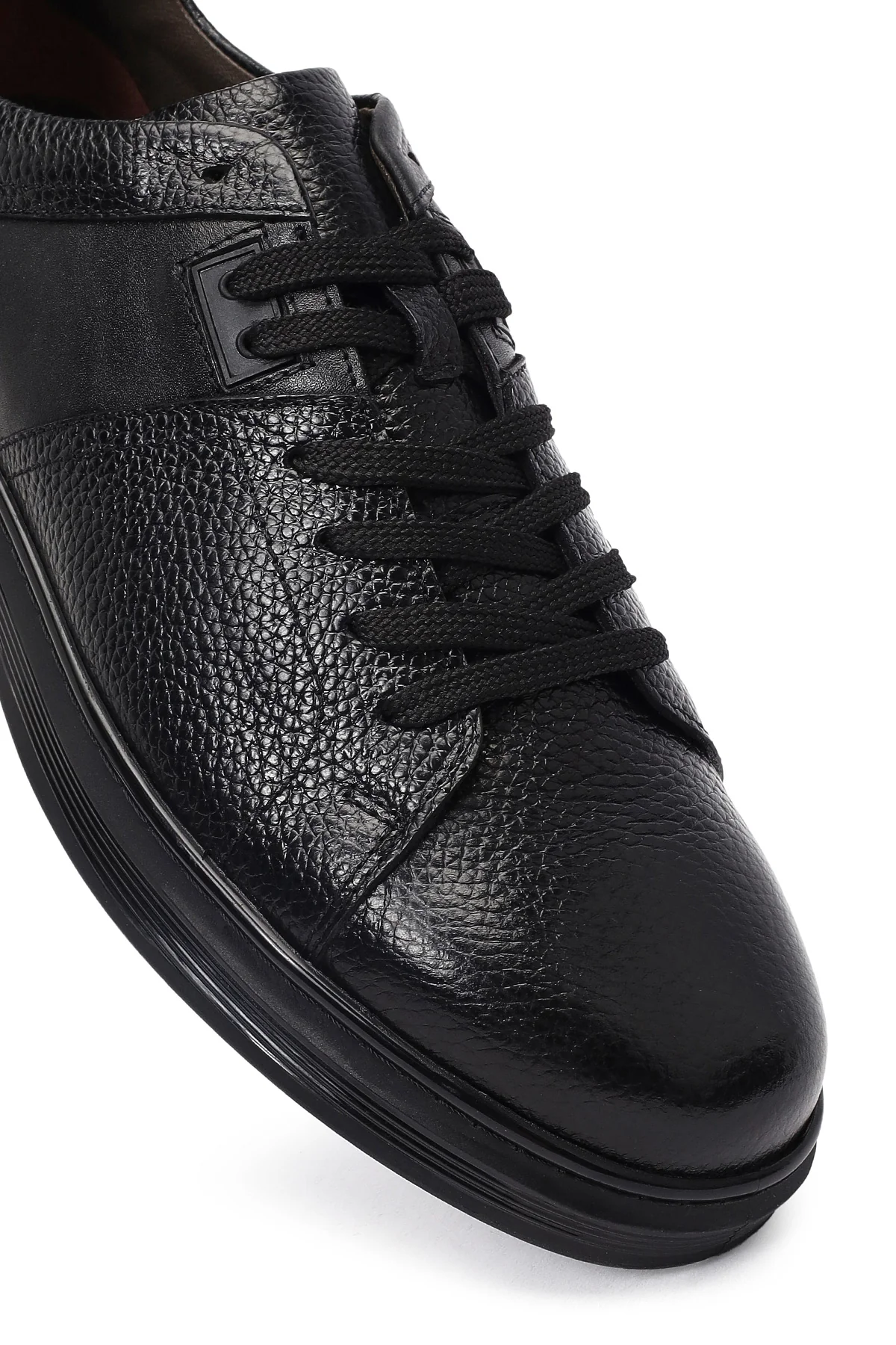 Erkek Siyah Bağcıklı Deri Sneaker - Image 9