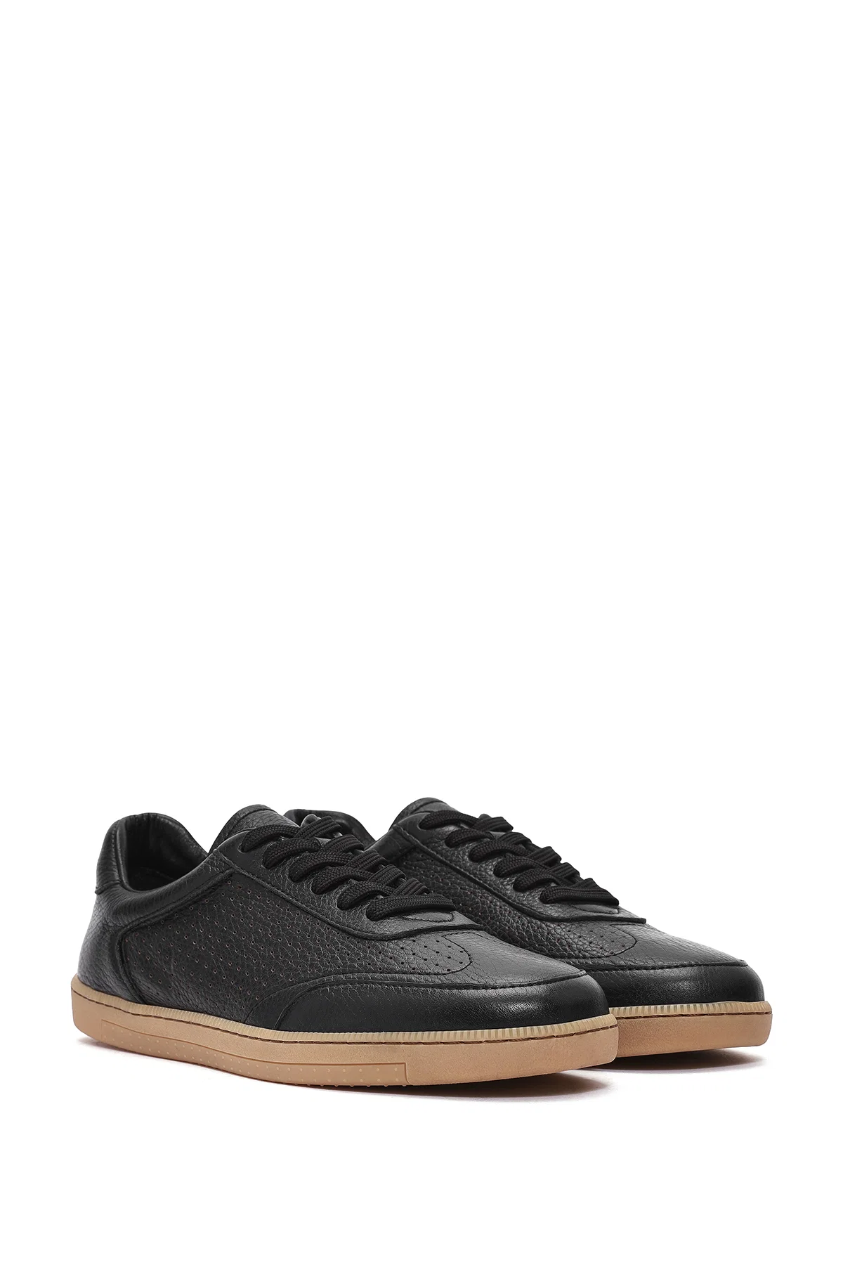 Erkek Siyah Bağcıklı Deri Sneaker - Image 3