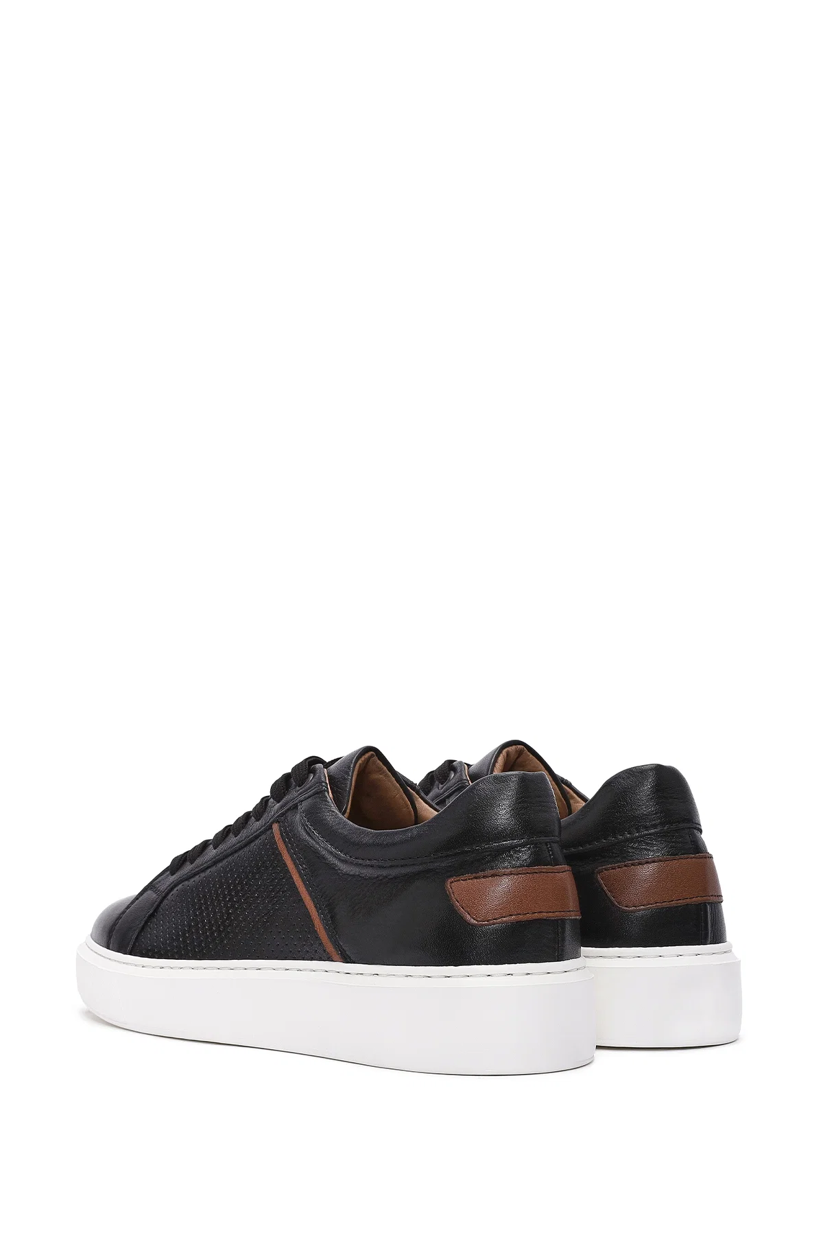 Erkek Siyah Bağcıklı Deri Sneaker - Image 5