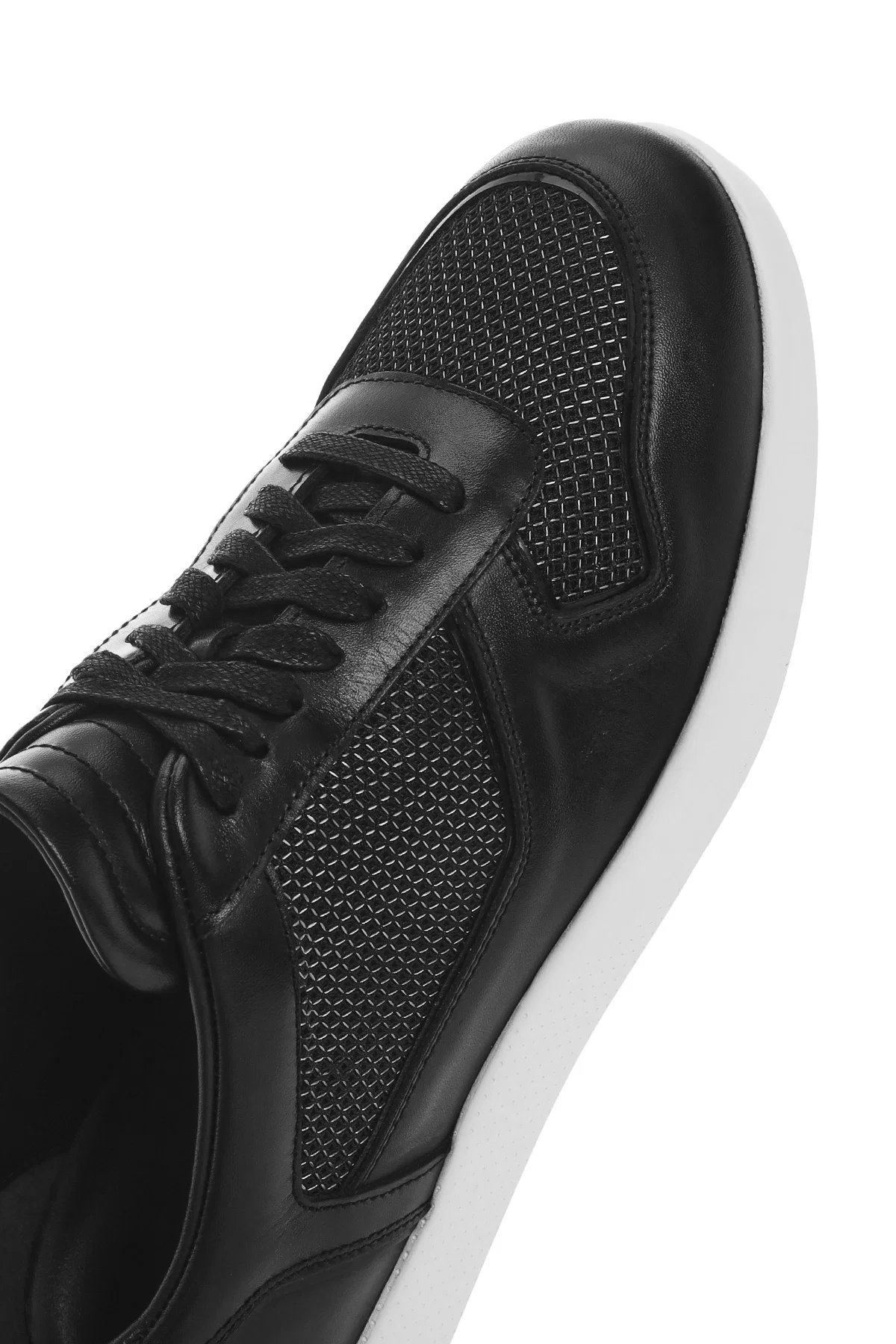 Erkek Siyah Bağcıklı Deri Sneaker - Image 10