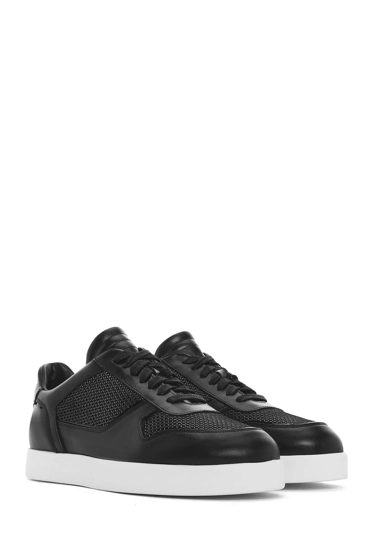 Erkek Siyah Bağcıklı Deri Sneaker - Image 3