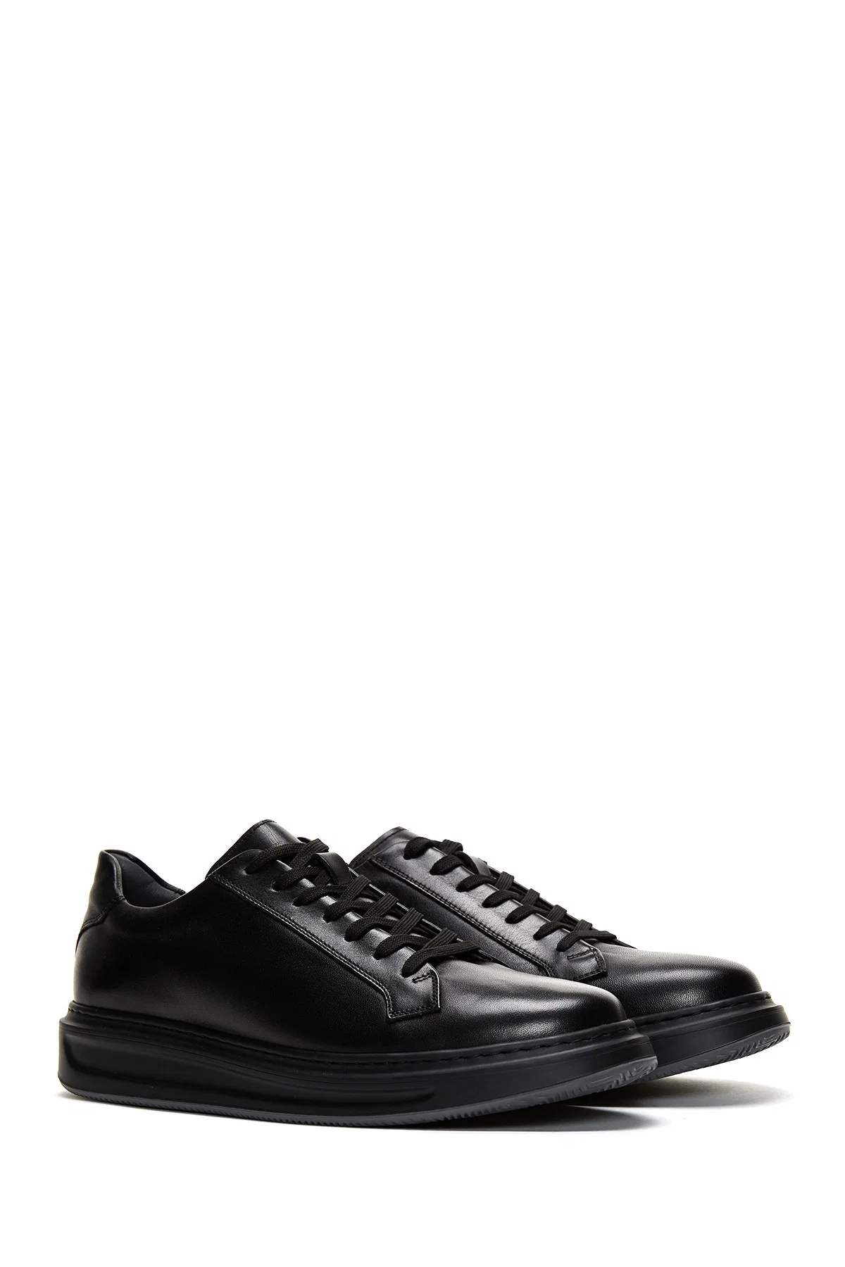 Erkek Siyah Bağcıklı Deri Sneaker - Image 3