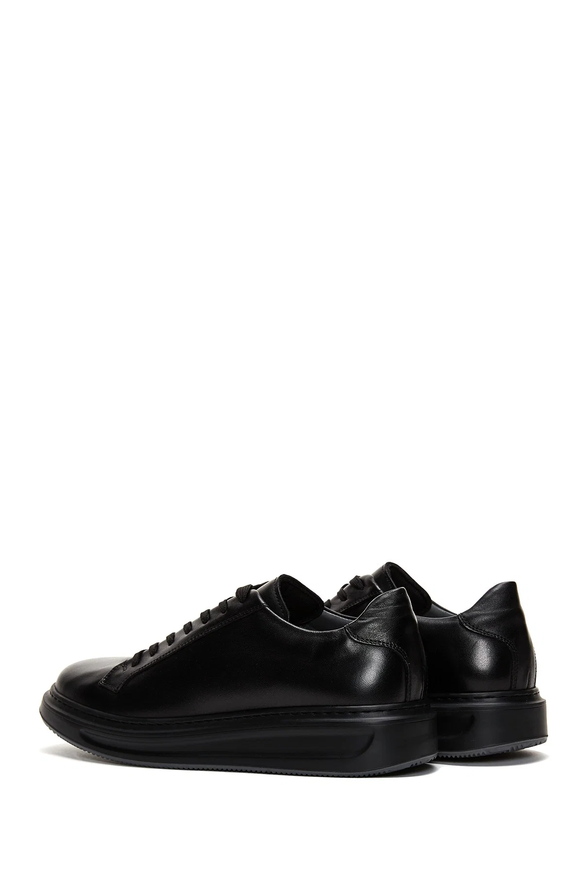 Erkek Siyah Bağcıklı Deri Sneaker - Image 5