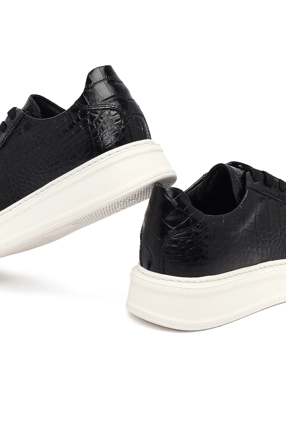 Erkek Siyah Kroko Bağcıklı Deri Sneaker - Image 10