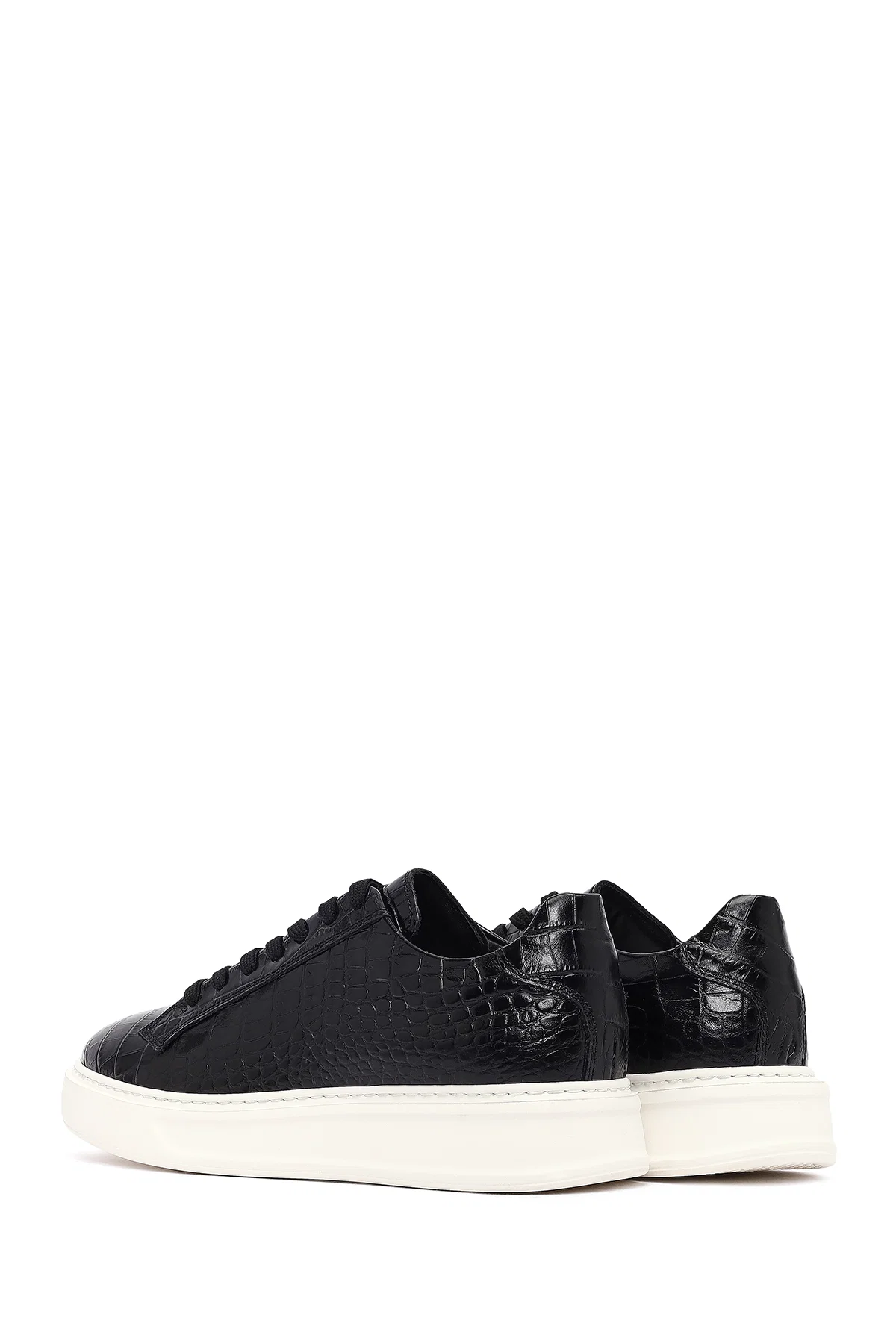 Erkek Siyah Kroko Bağcıklı Deri Sneaker - Image 5