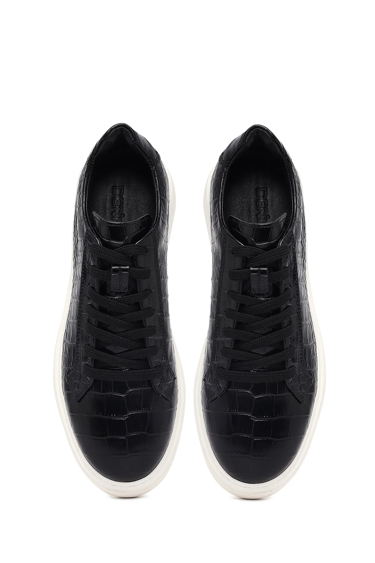 Erkek Siyah Kroko Bağcıklı Deri Sneaker - Image 7