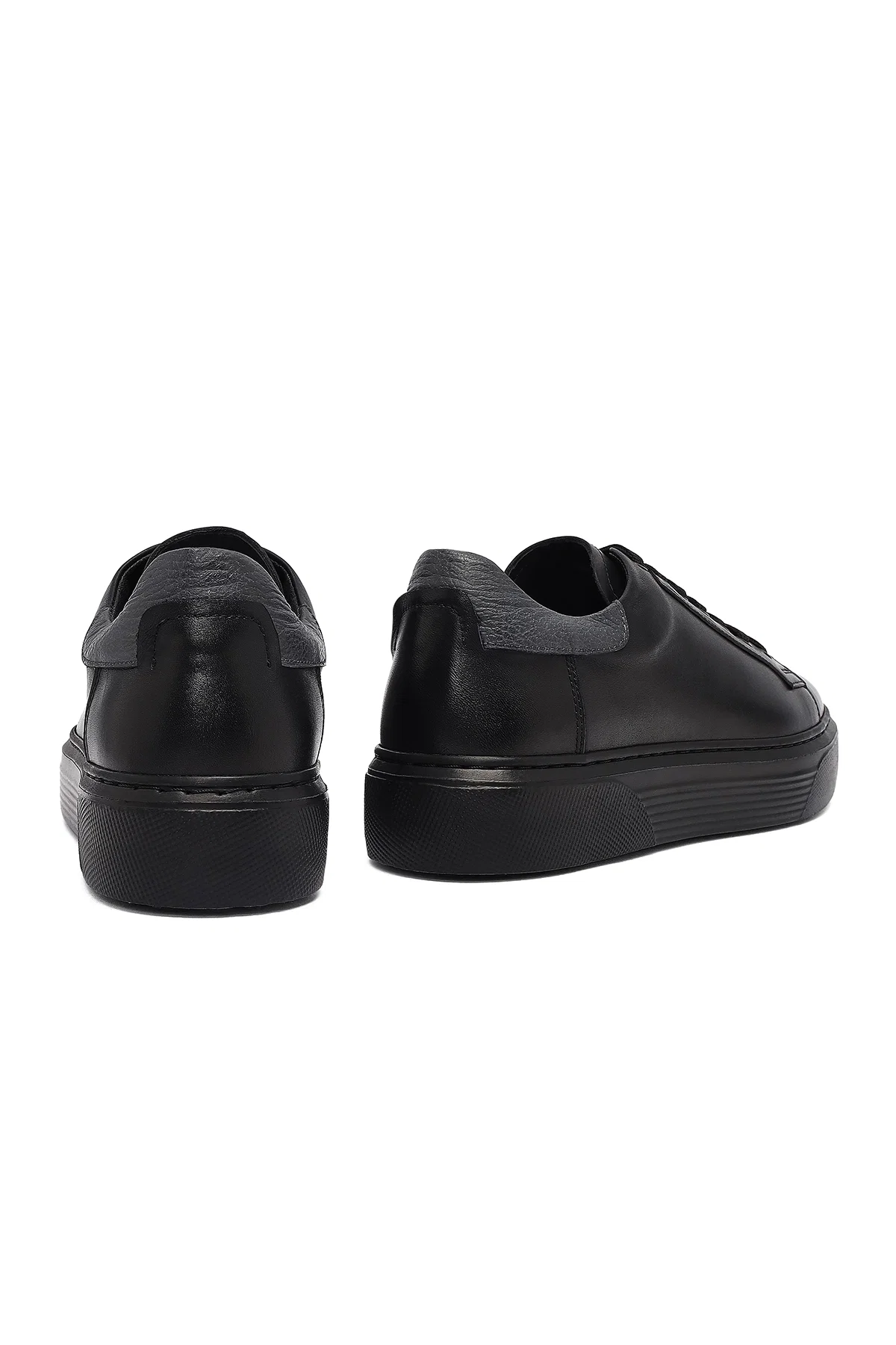 Erkek Siyah Bağcıklı Kalın Tabanlı Deri Sneaker - Image 11