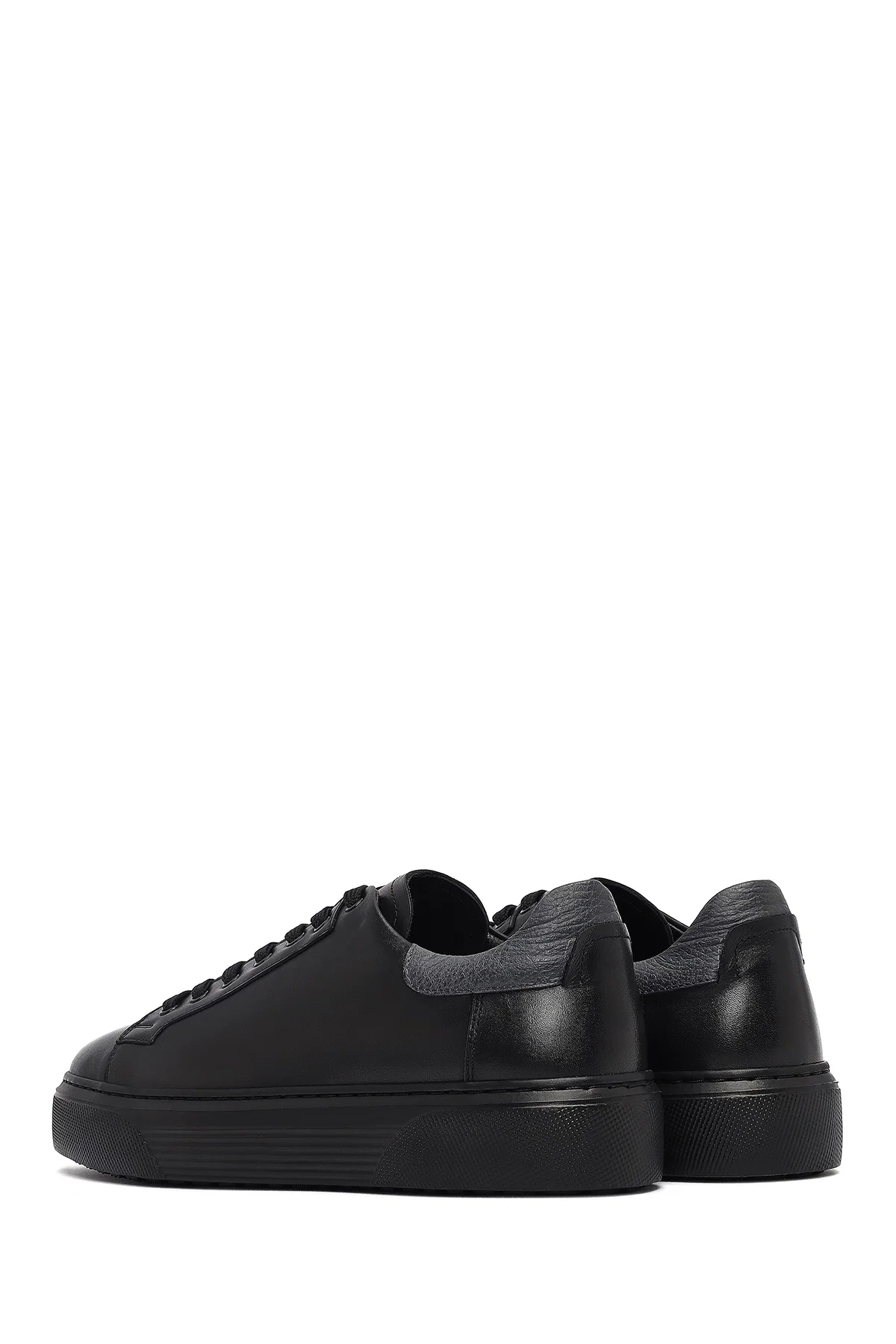 Erkek Siyah Bağcıklı Kalın Tabanlı Deri Sneaker - Image 5
